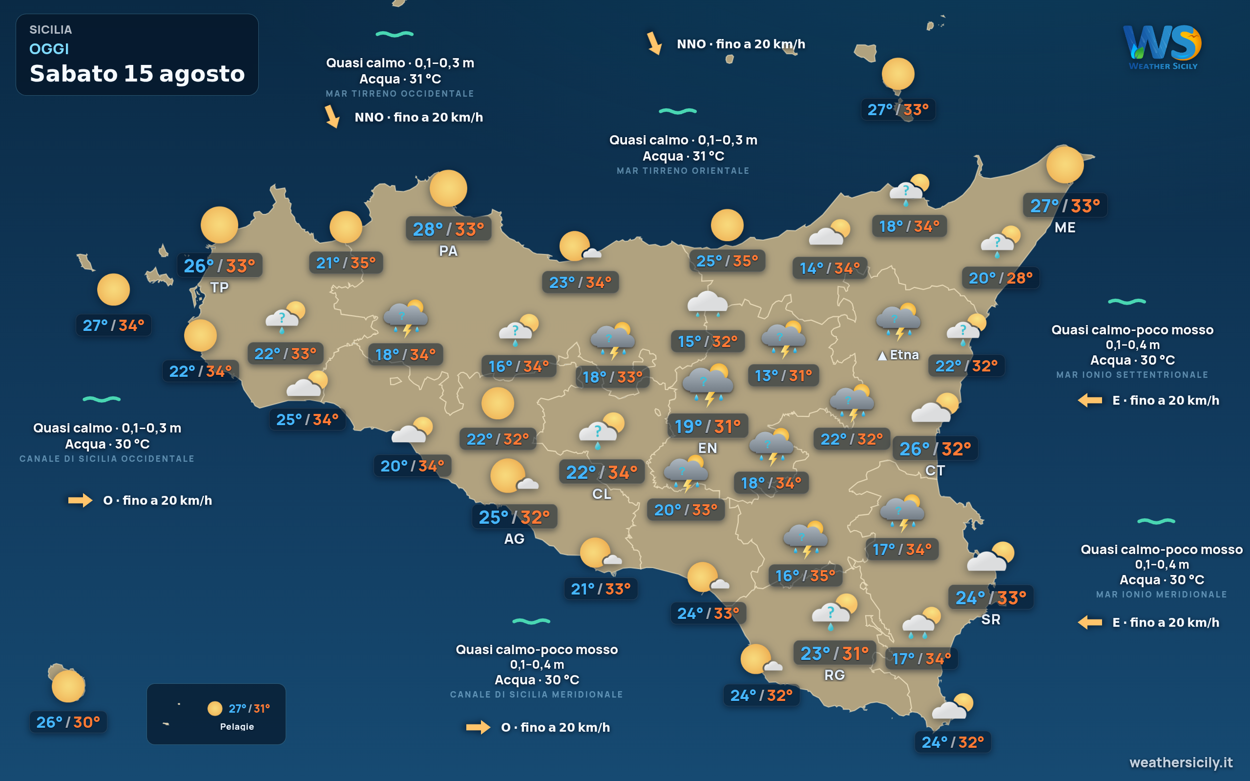 Previsioni meteo della Sicilia di oggi