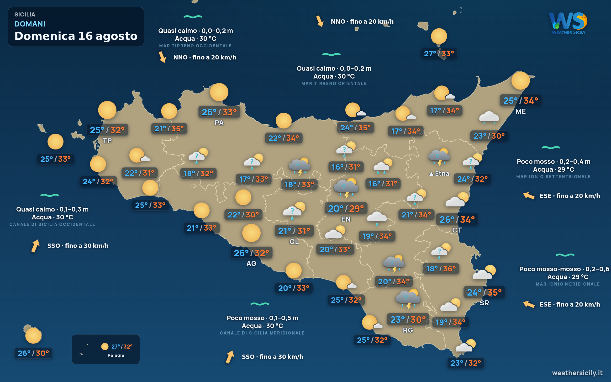 Previsioni meteo della Sicilia di domani