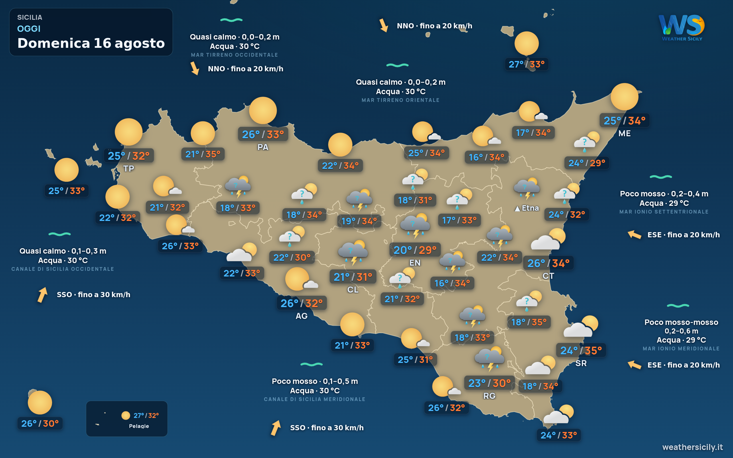 Previsioni meteo della Sicilia di oggi