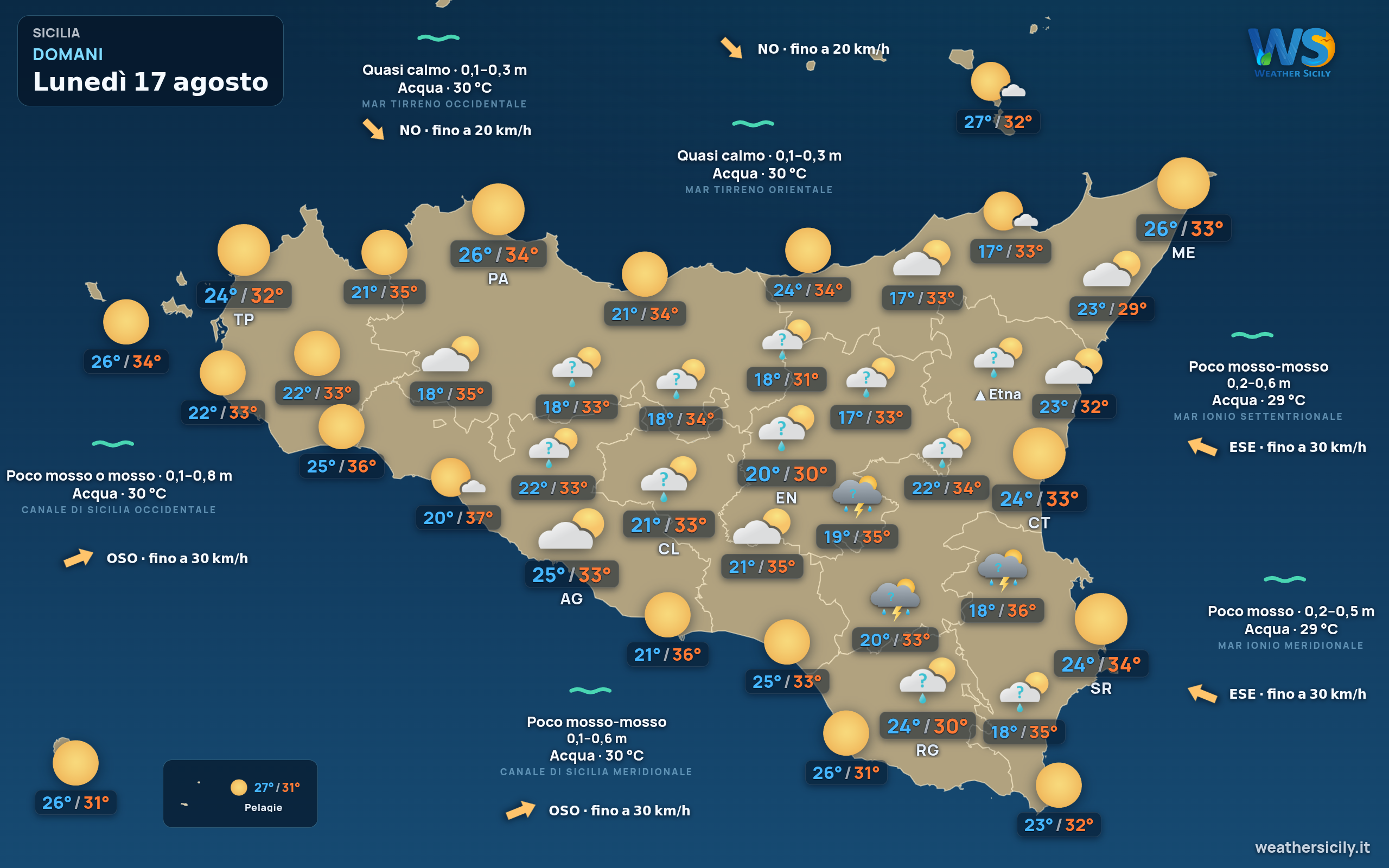 Previsioni meteo della Sicilia di domani