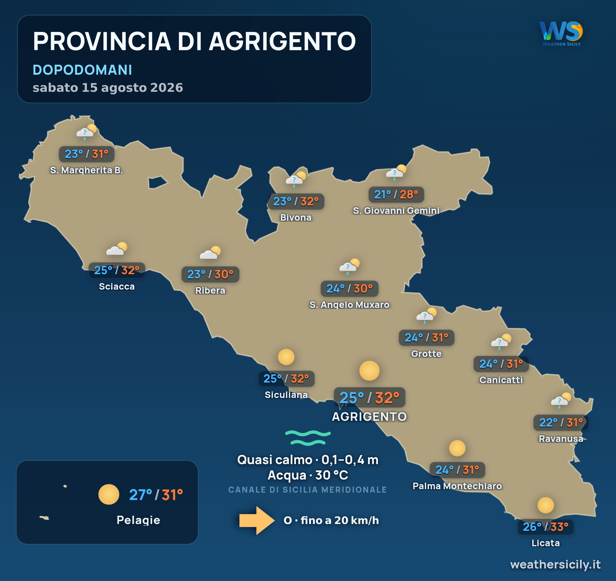Previsioni provincia di Agrigento Dopodomani