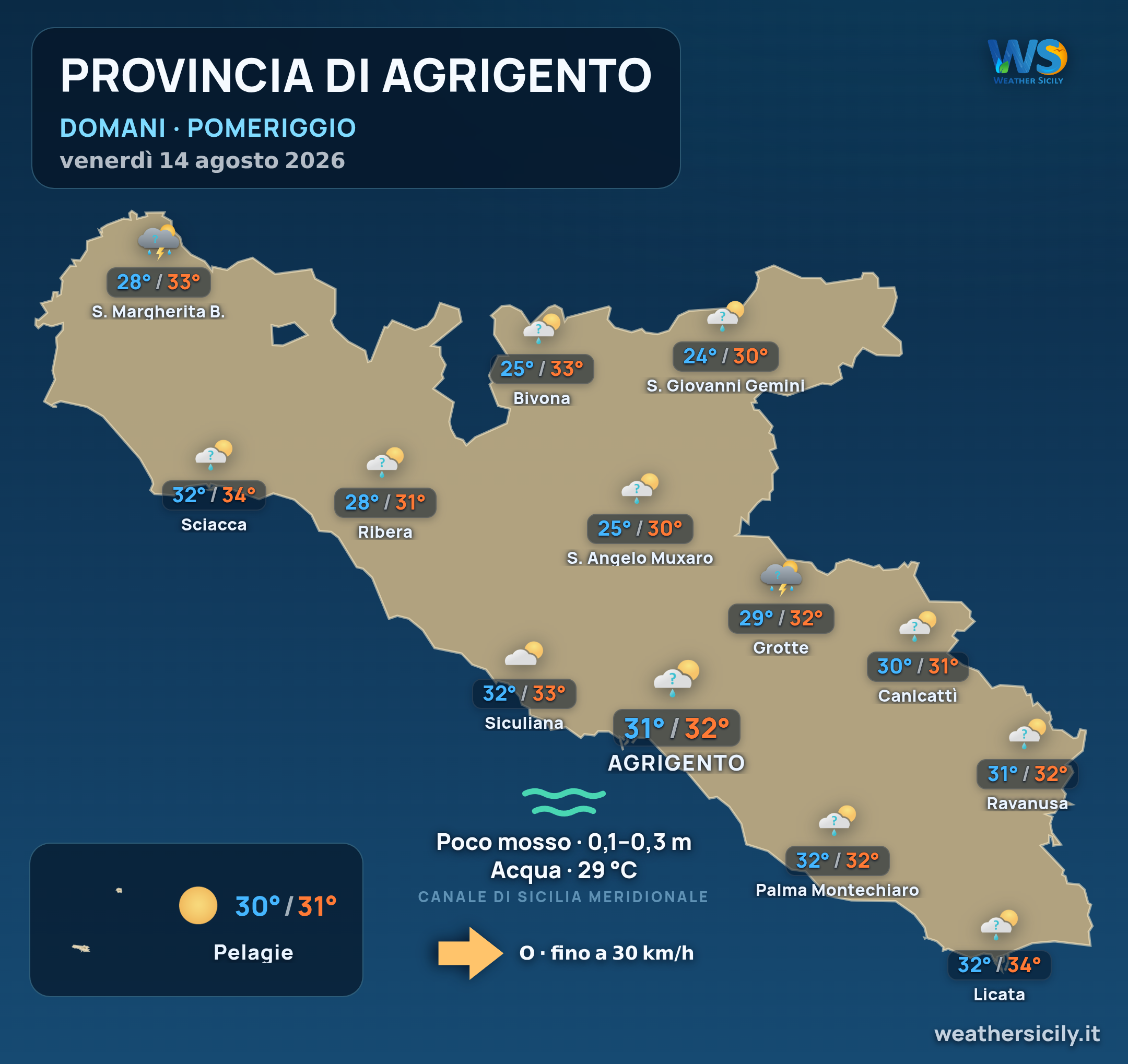 Previsioni provincia di Agrigento Domani