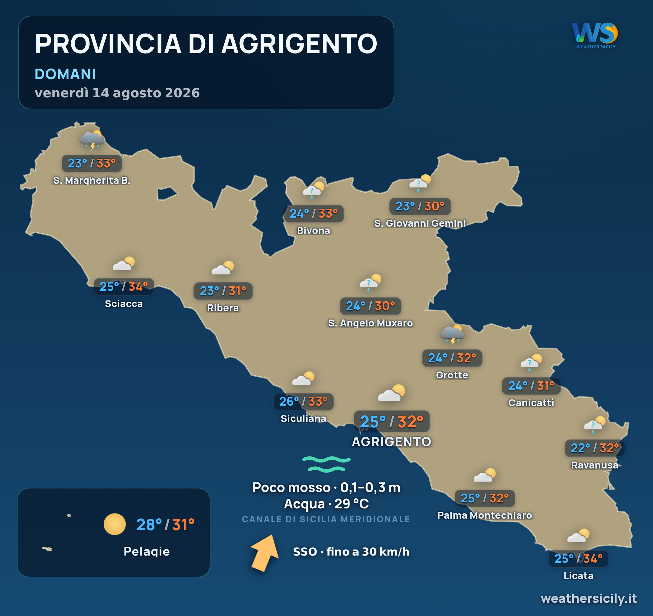Previsioni provincia di Agrigento Domani