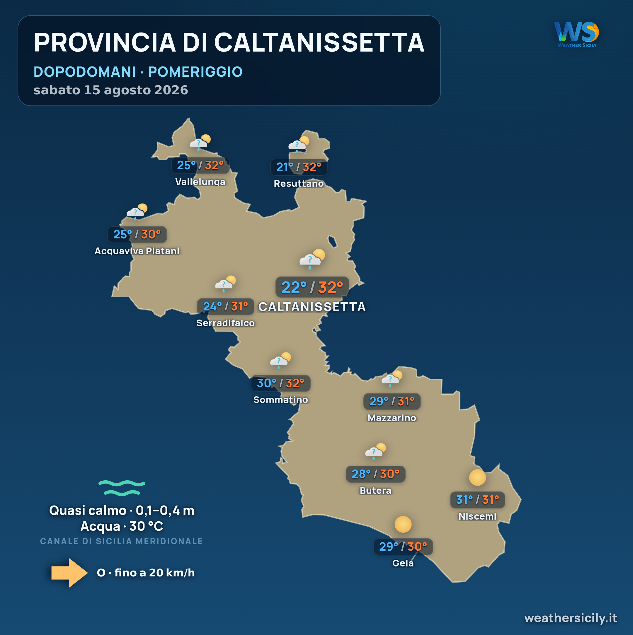 Previsioni provincia di Caltanissetta Dopodomani