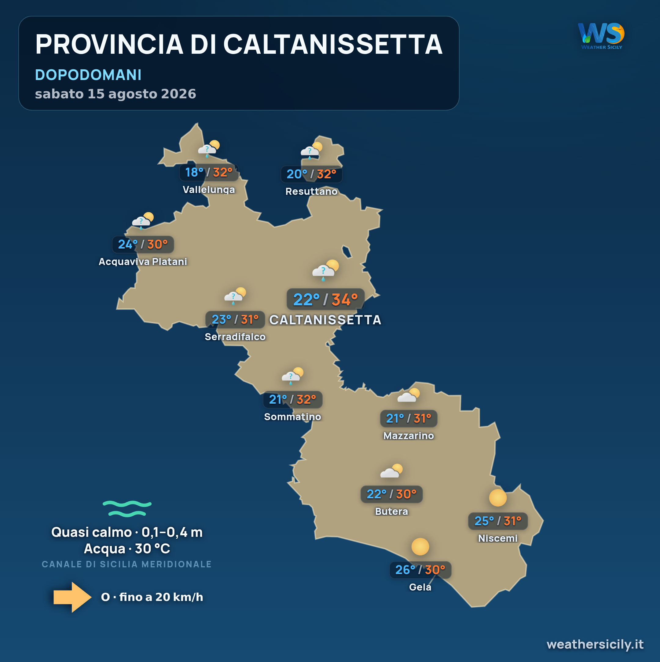 Previsioni provincia di Caltanissetta Dopodomani