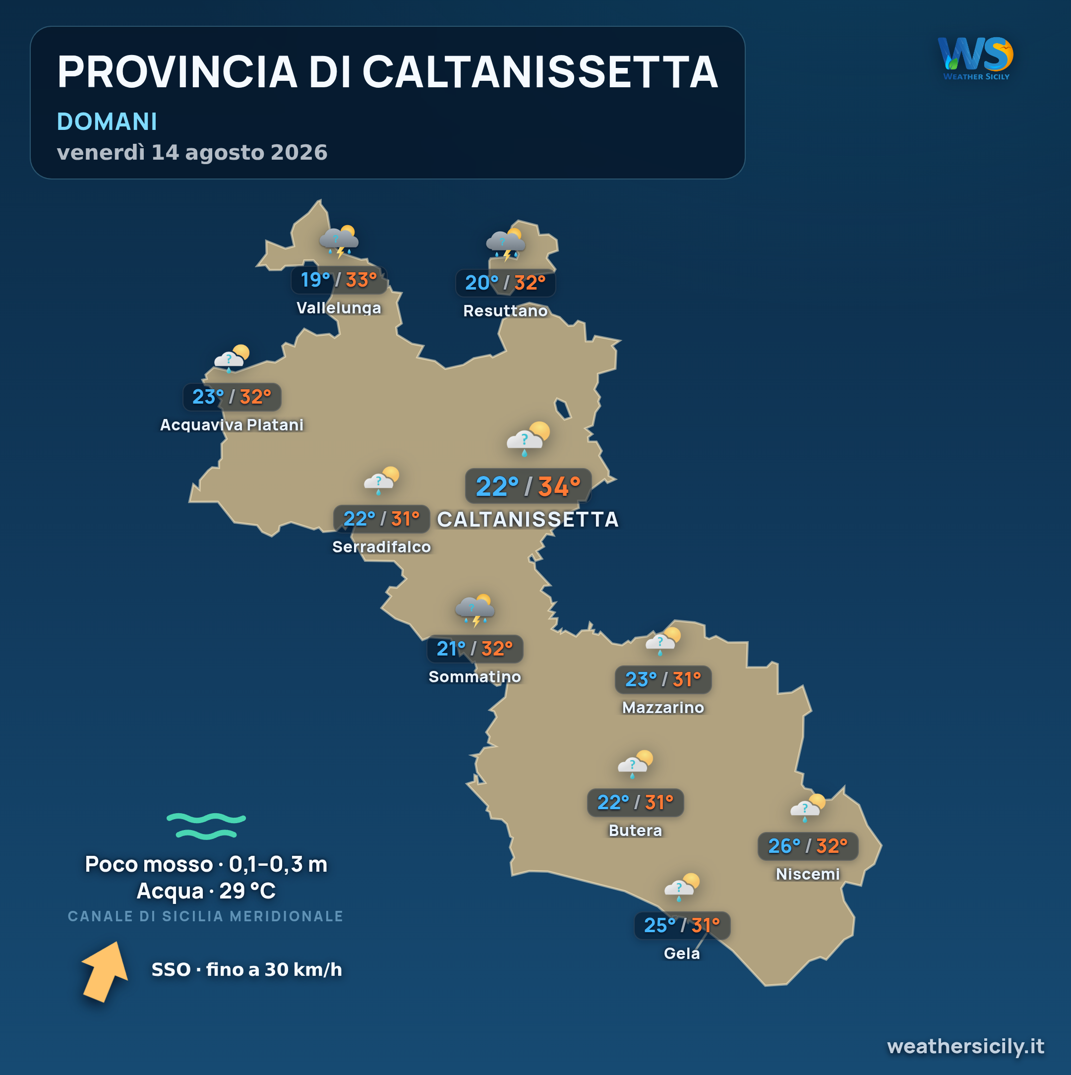 Previsioni provincia di Caltanissetta Domani