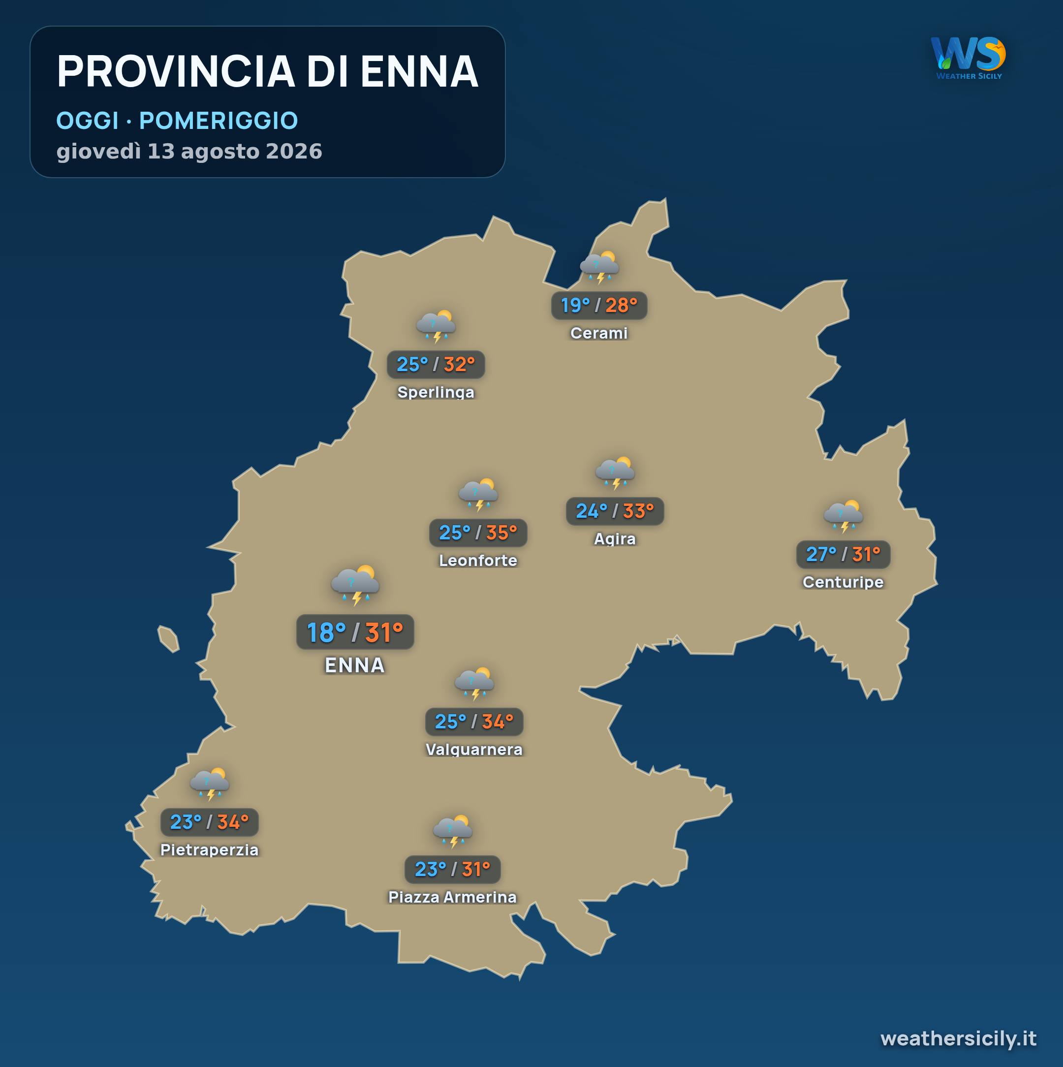 Previsioni provincia di Enna Oggi