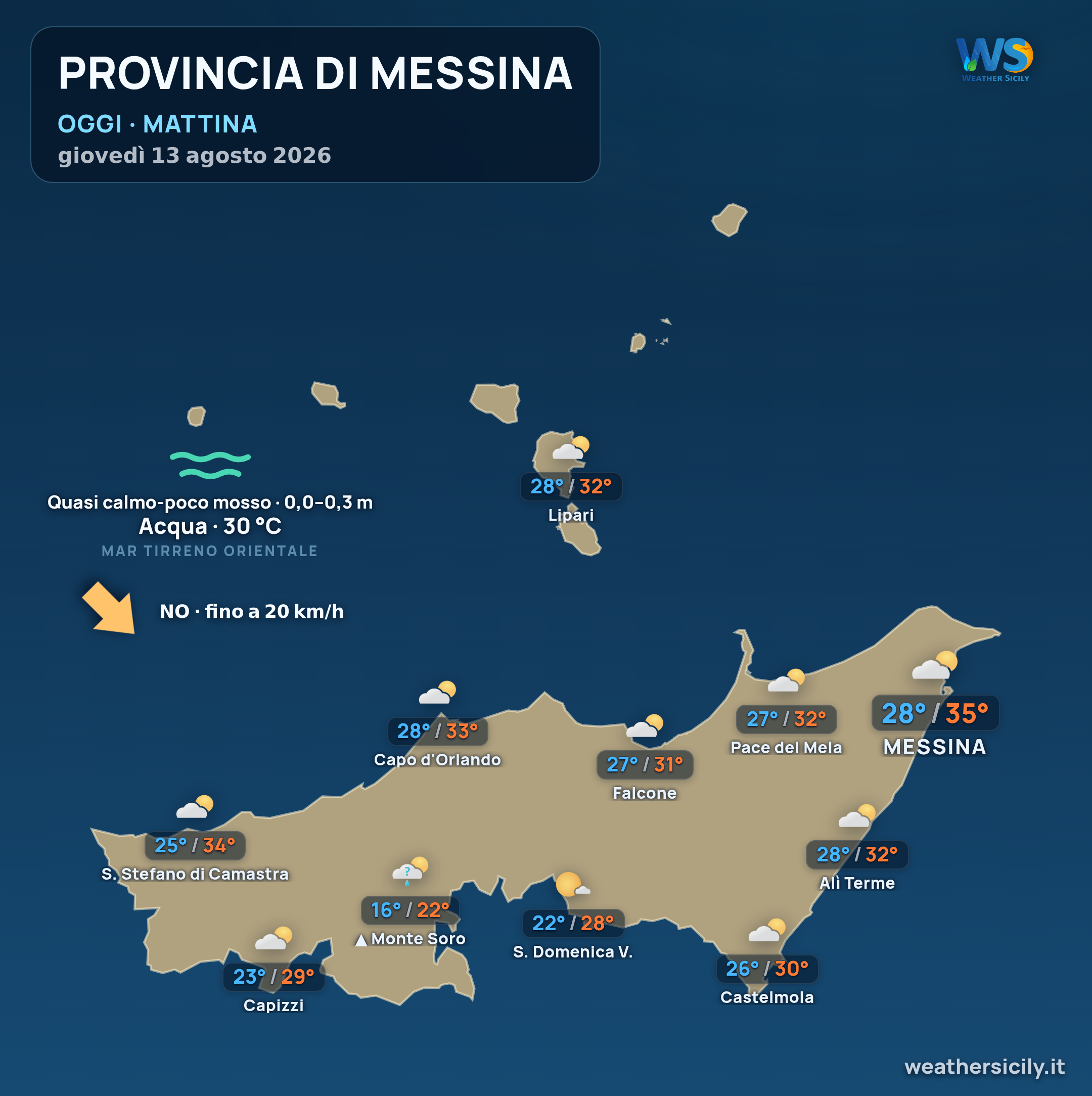 Previsioni provincia di Messina Oggi