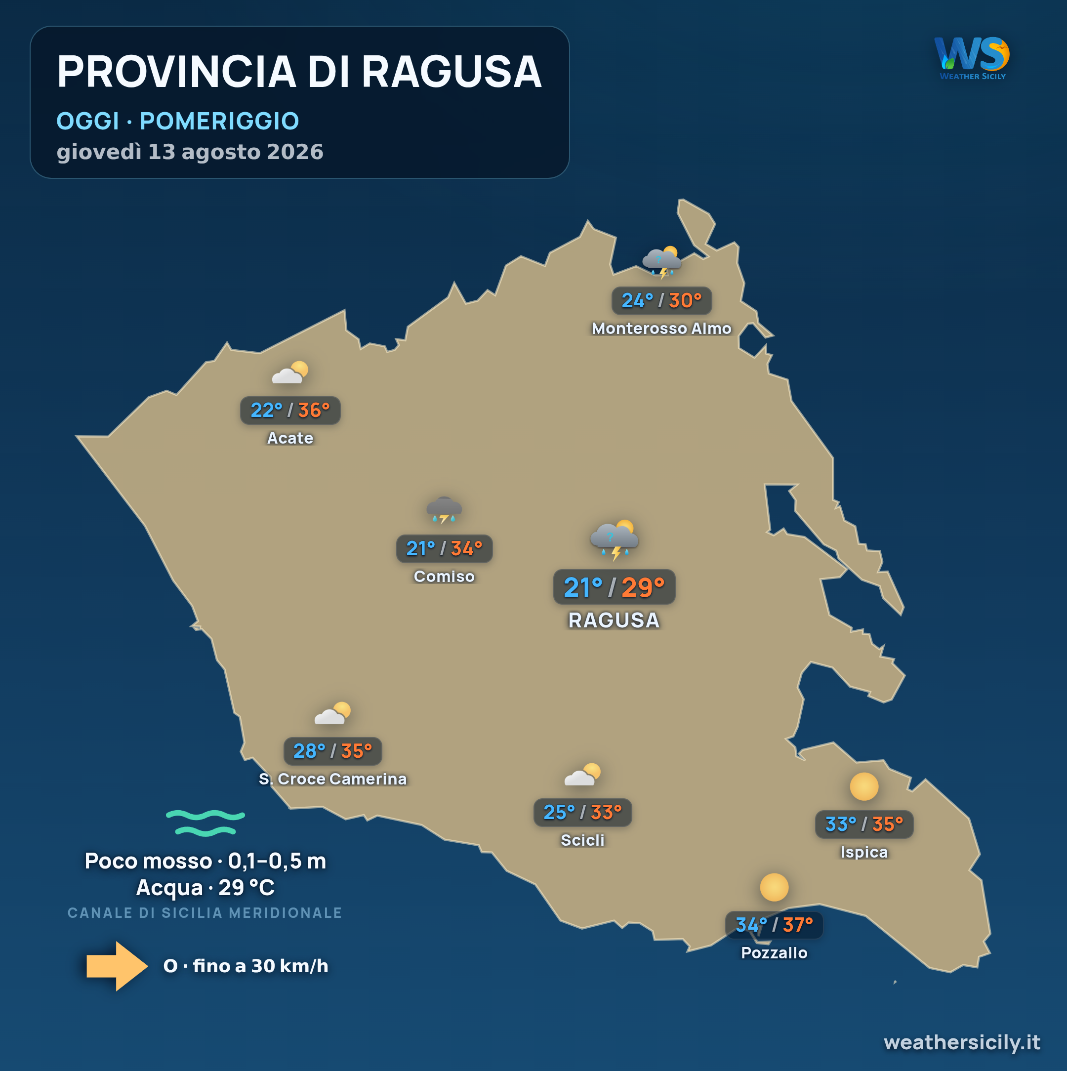Previsioni provincia di Ragusa Oggi
