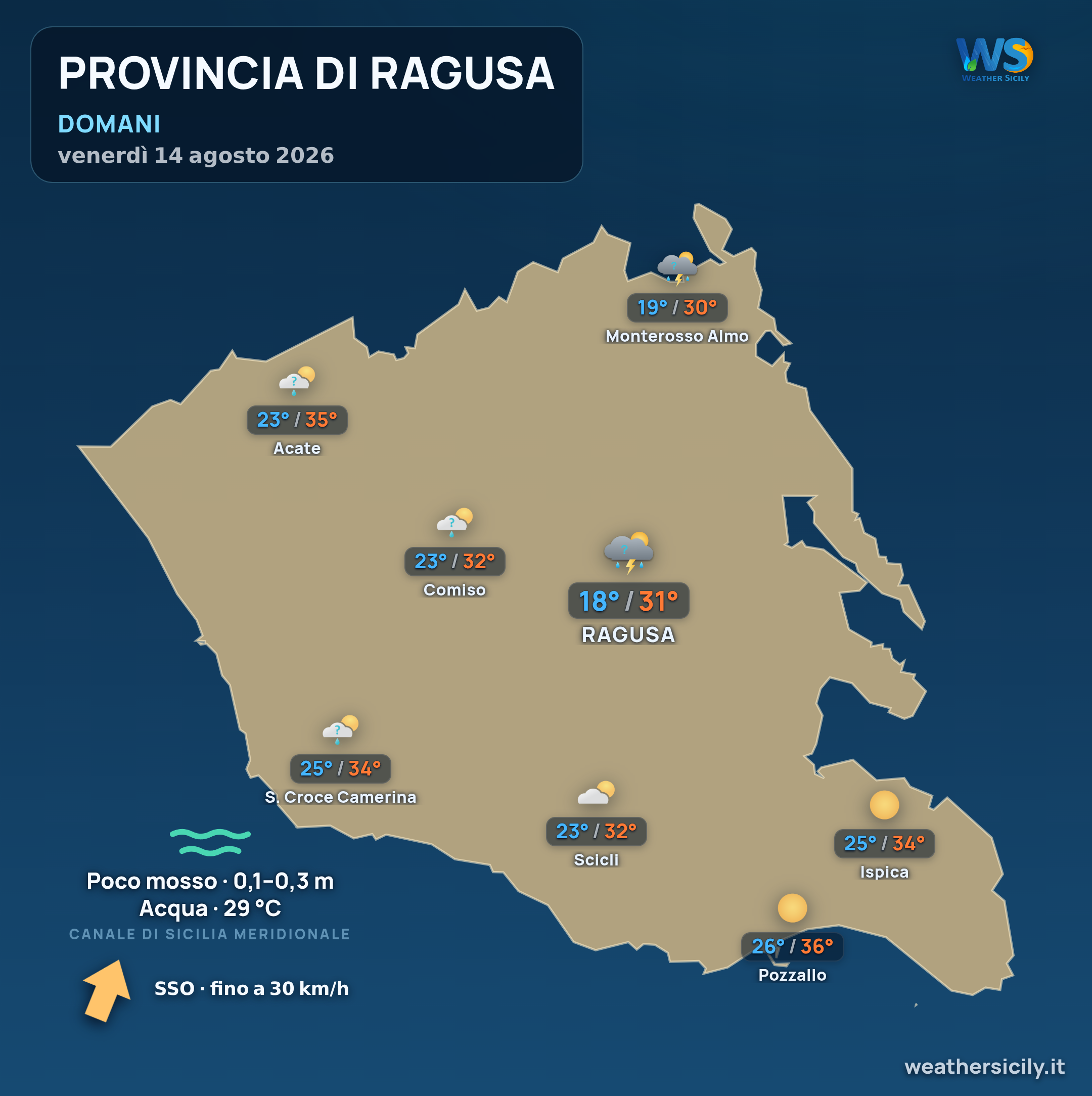 Previsioni provincia di Ragusa Domani