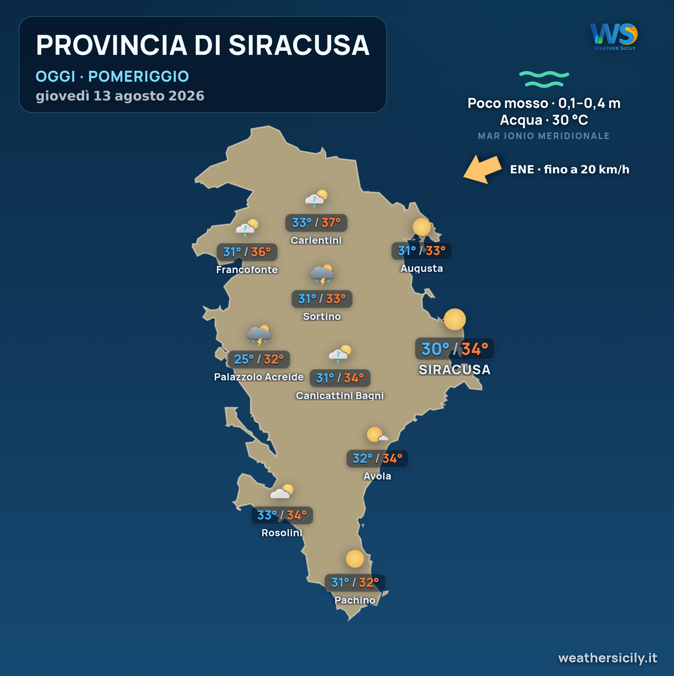 Previsioni provincia di Siracusa Oggi