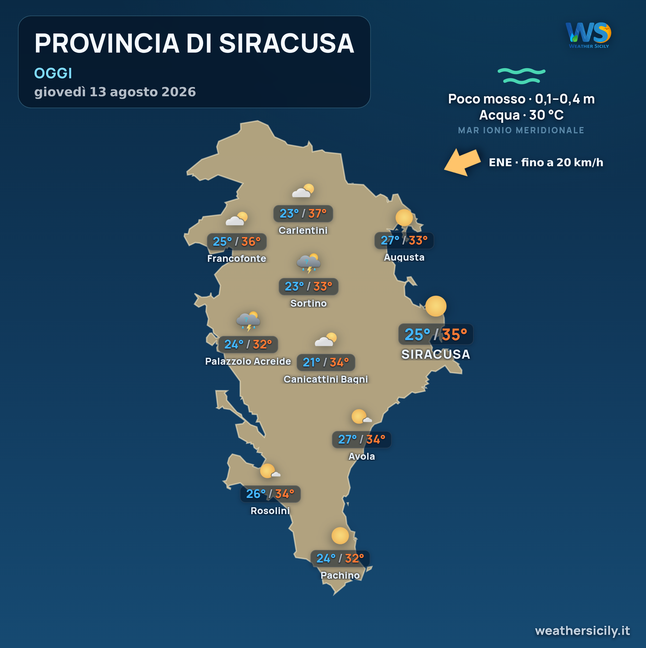 Previsioni provincia di Siracusa Oggi