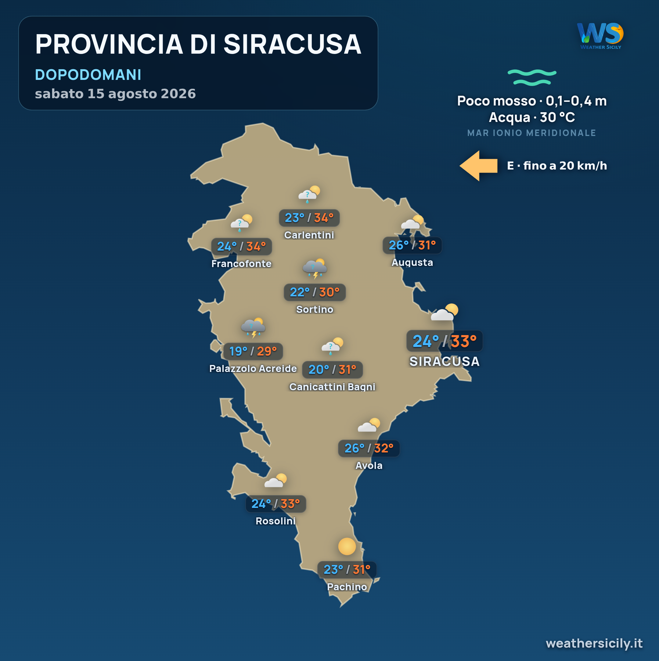 Previsioni provincia di Siracusa Dopodomani
