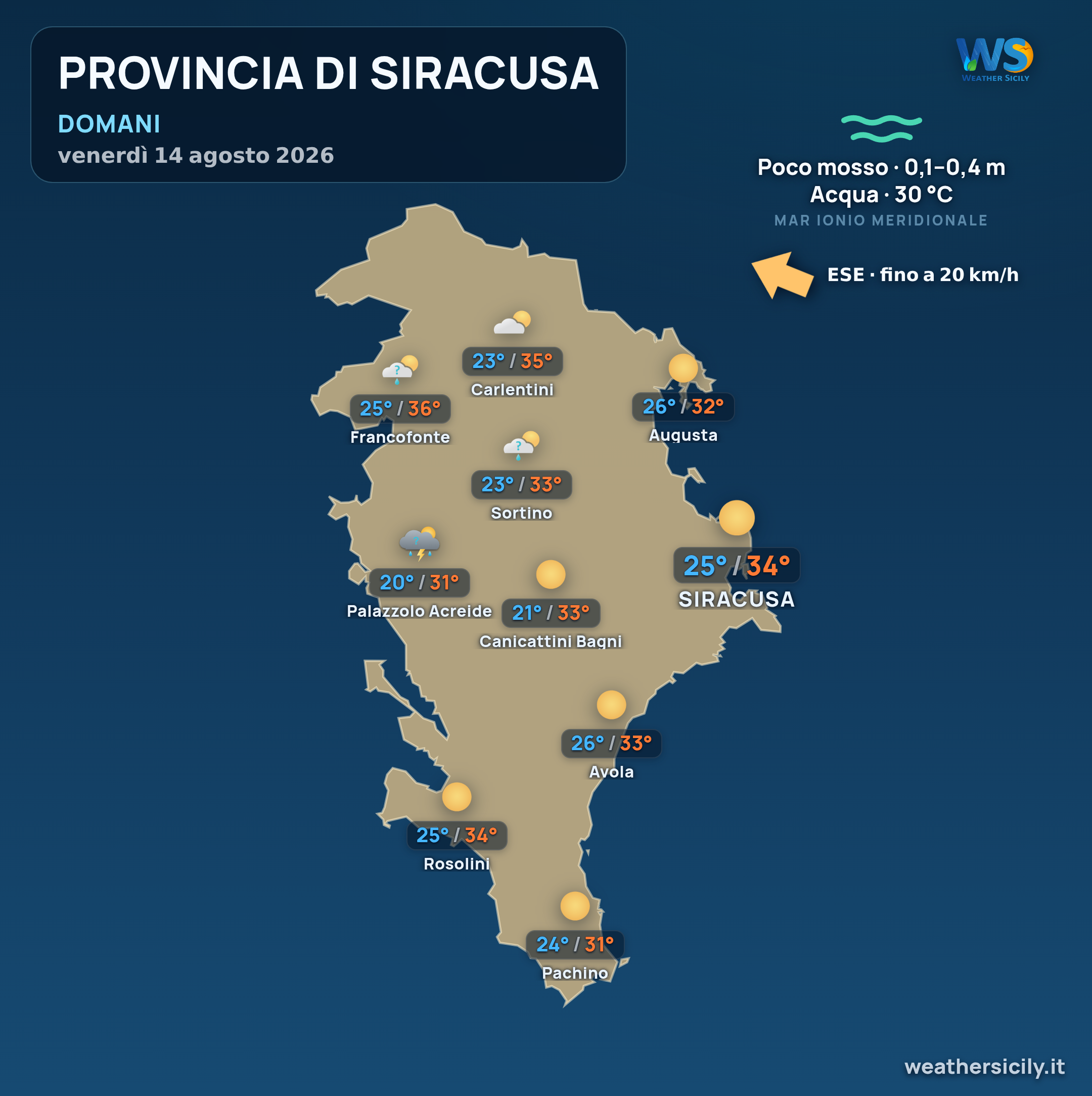 Previsioni provincia di Siracusa Domani