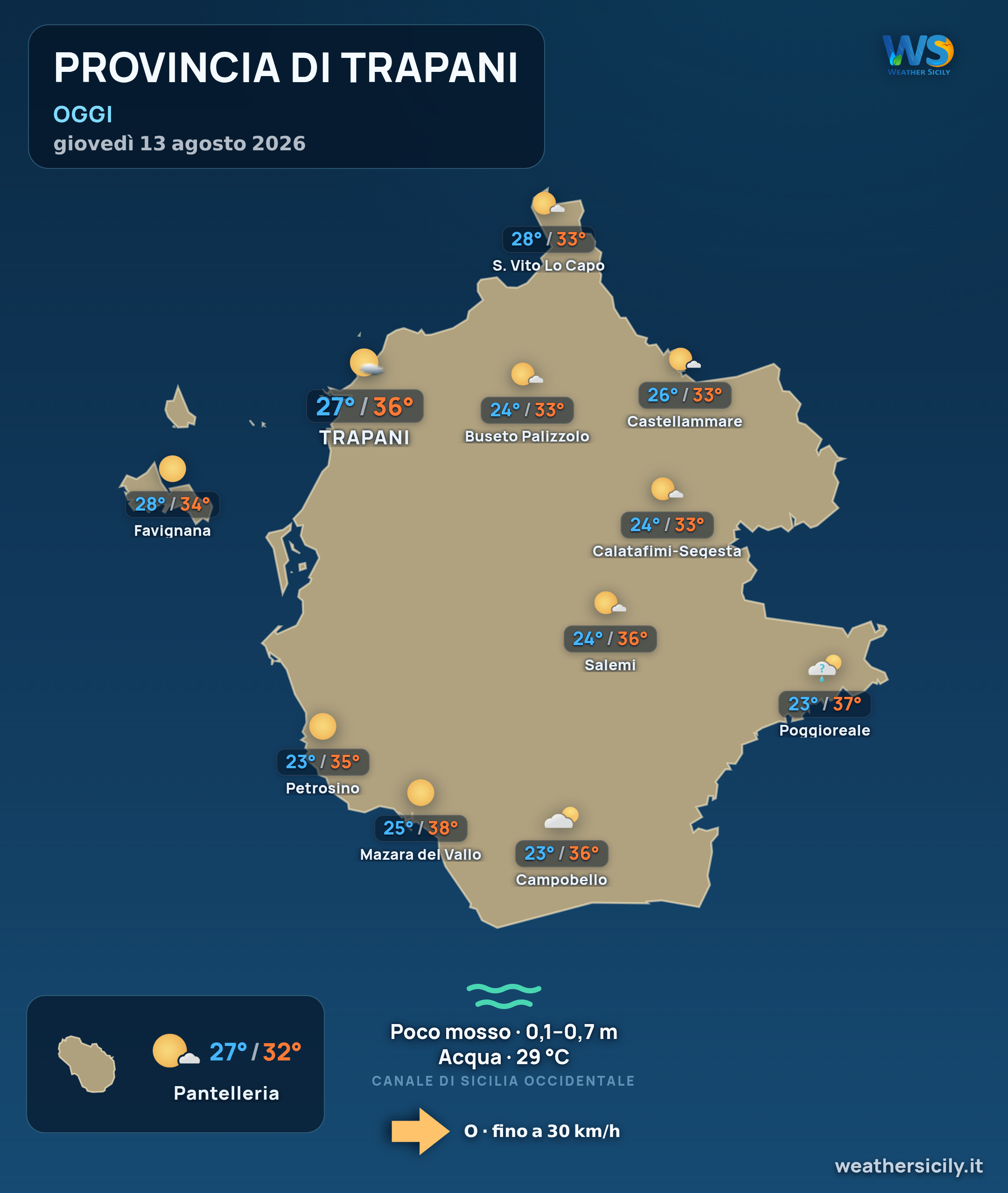 Previsioni provincia di Trapani Oggi