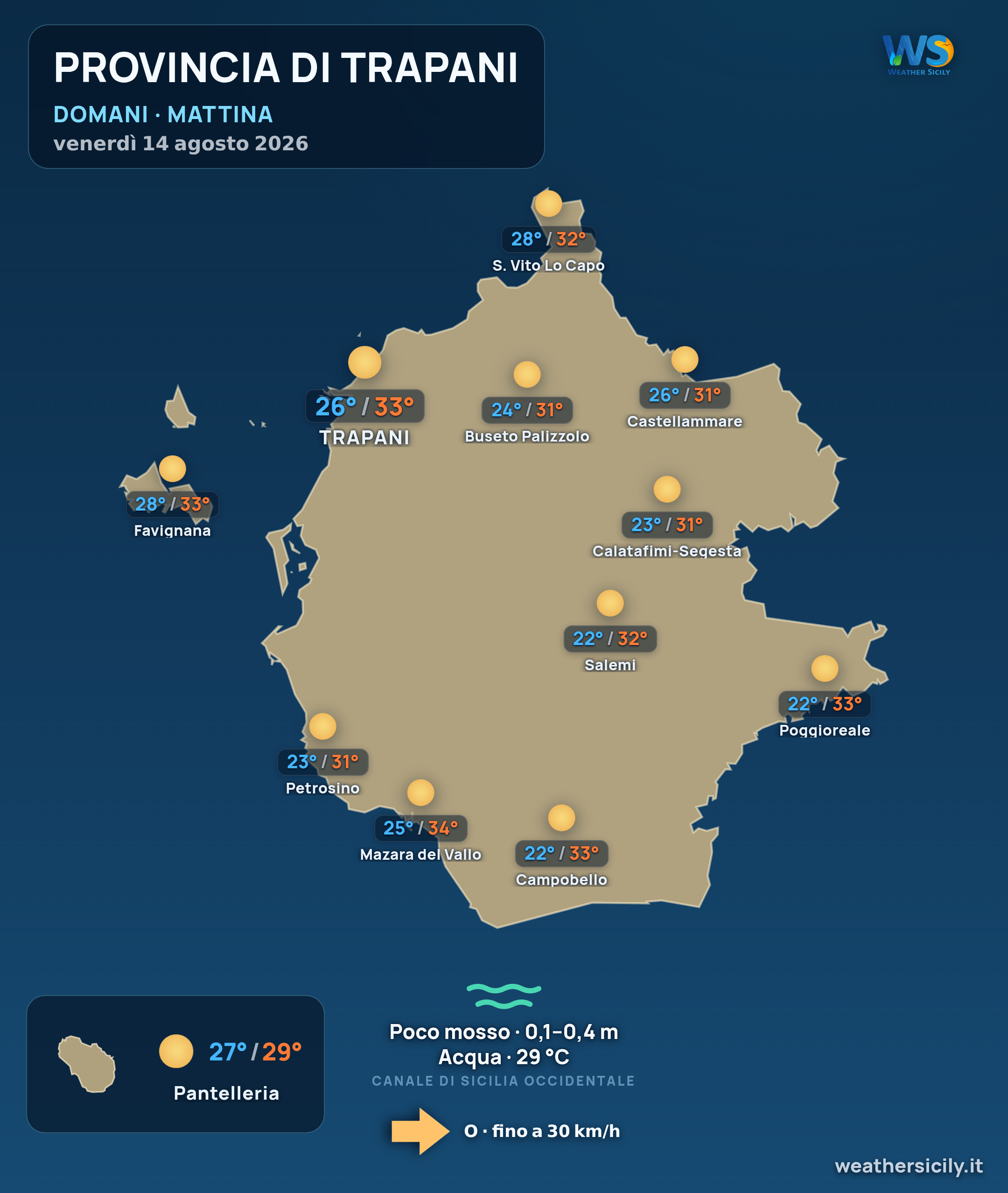 Previsioni provincia di Trapani Domani