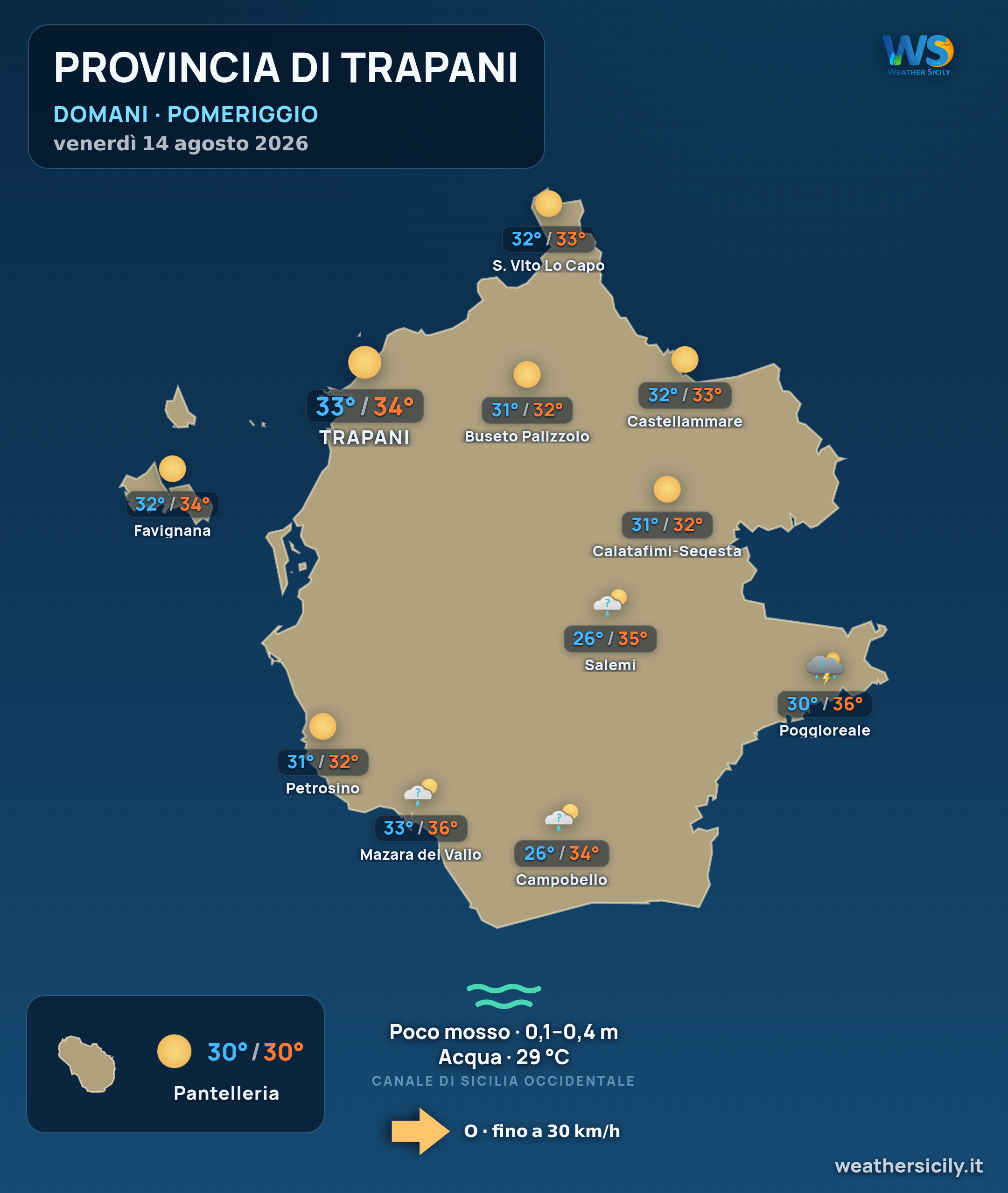 Previsioni provincia di Trapani Domani
