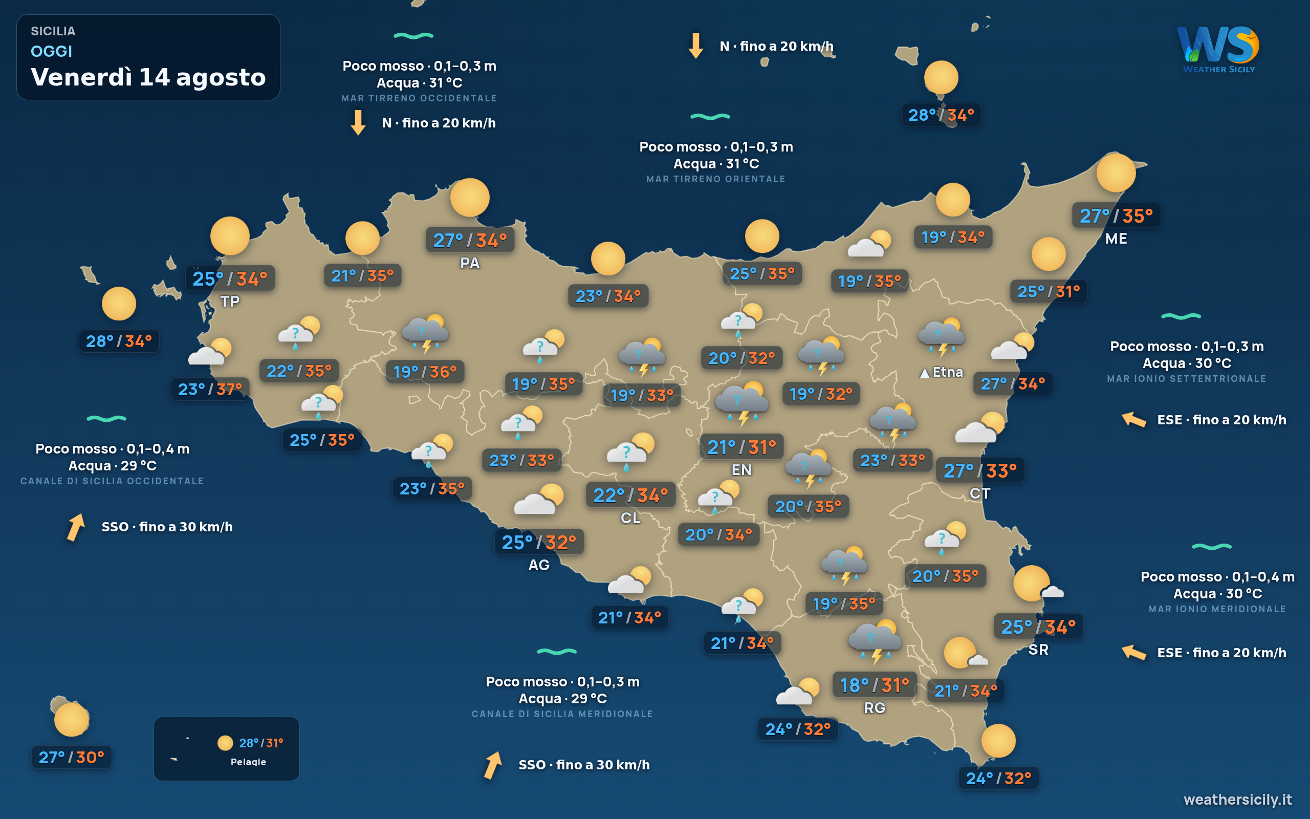 Previsioni meteo della Sicilia di oggi