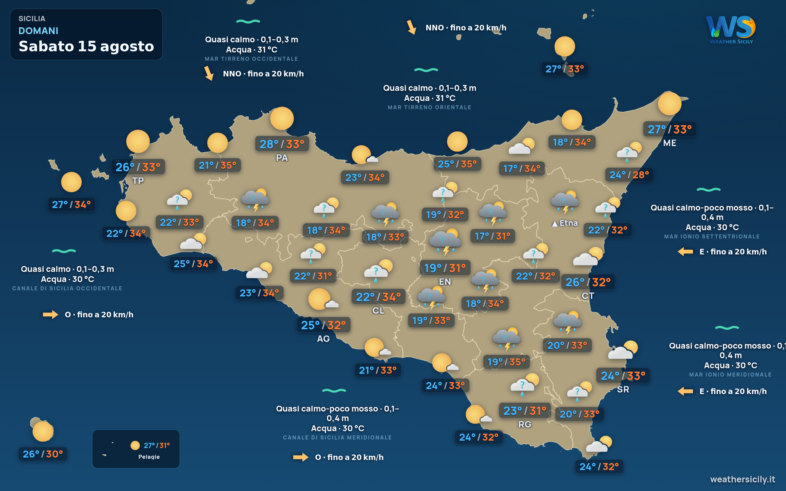 Previsioni meteo della Sicilia di domani