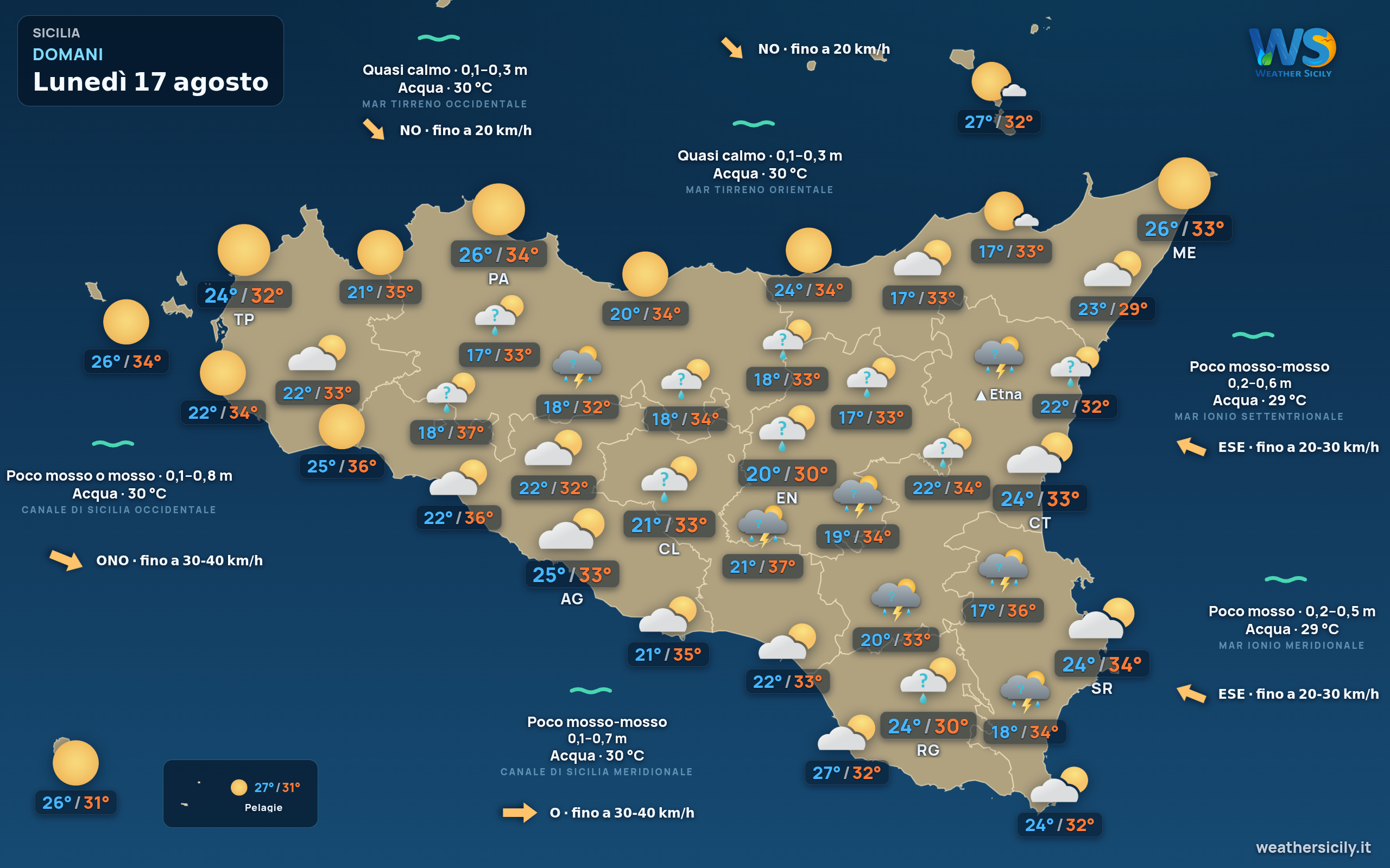 Previsioni meteo della Sicilia di domani