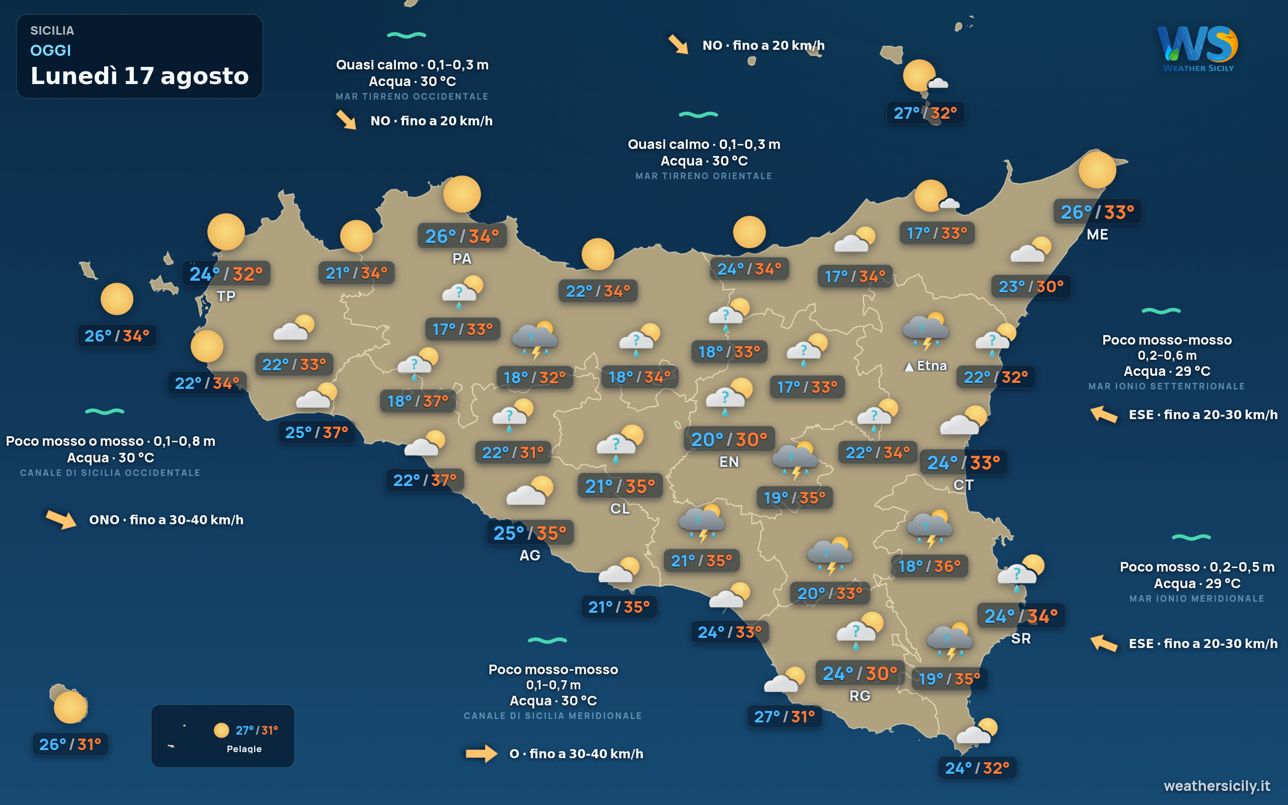 Previsioni meteo della Sicilia di oggi