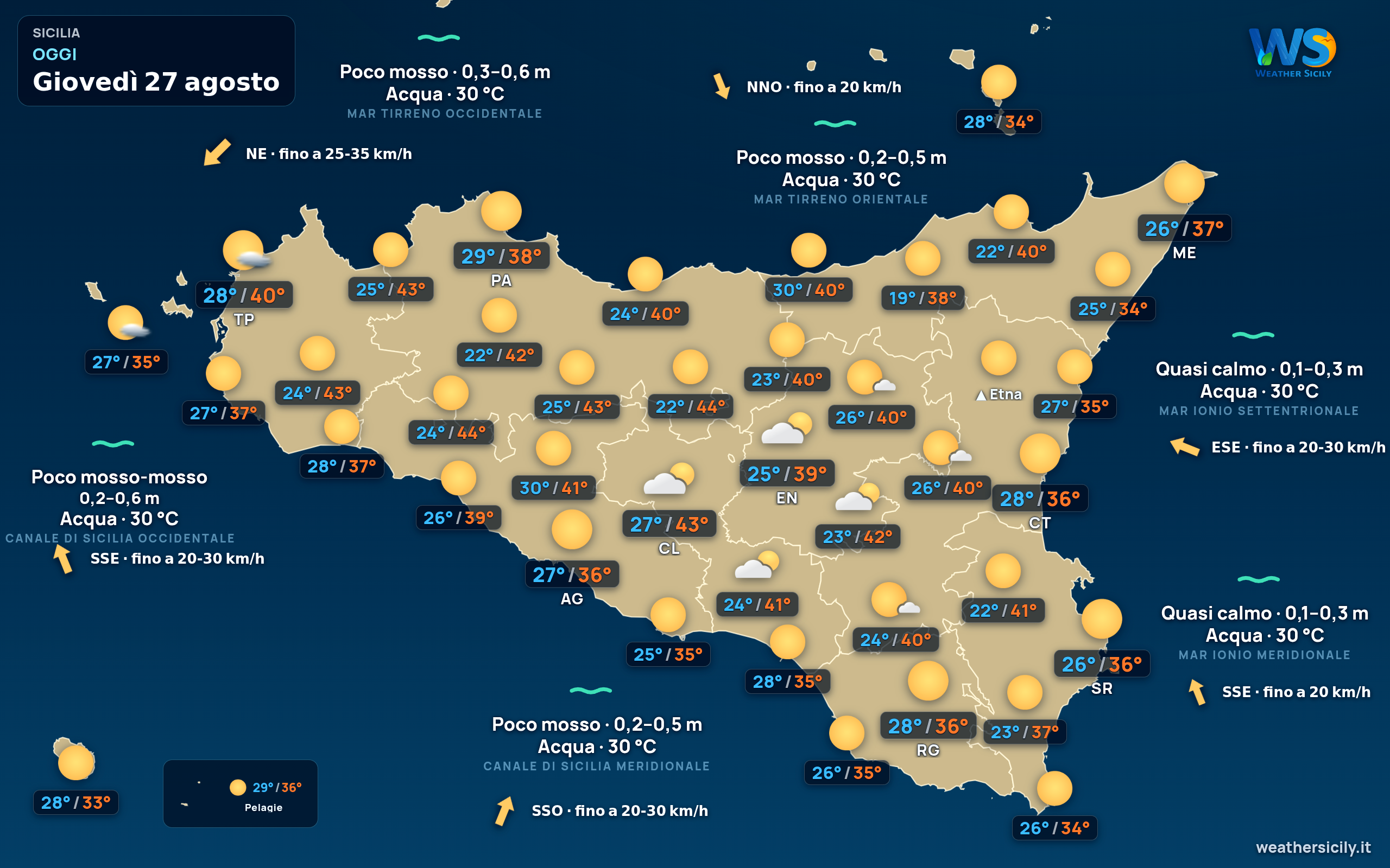 Previsioni meteo della Sicilia di oggi