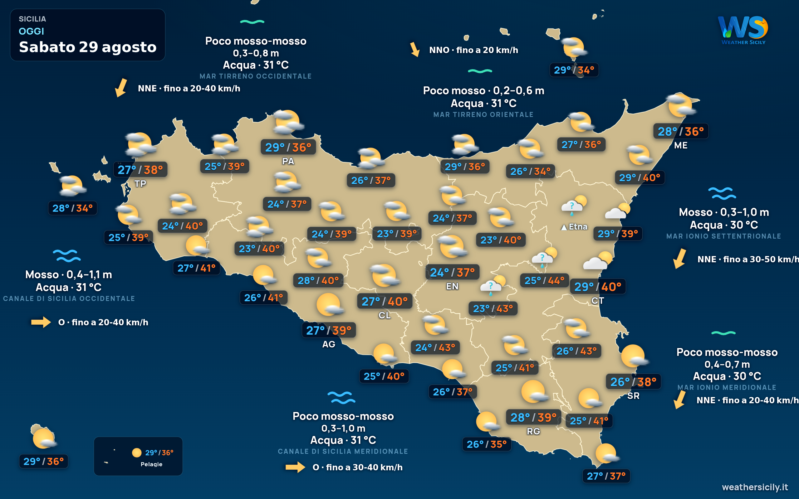 Previsioni meteo della Sicilia di oggi