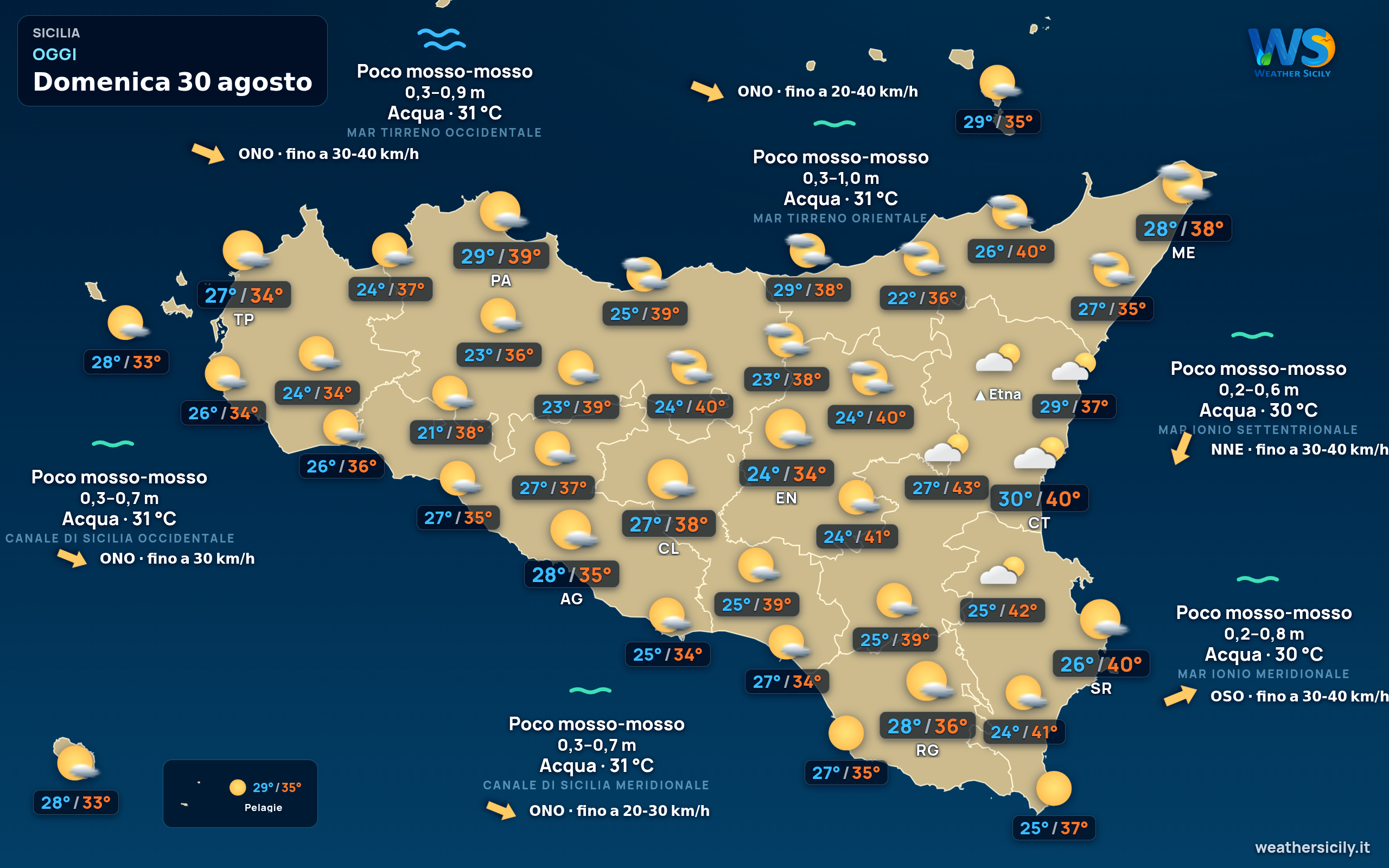 Previsioni meteo della Sicilia di oggi
