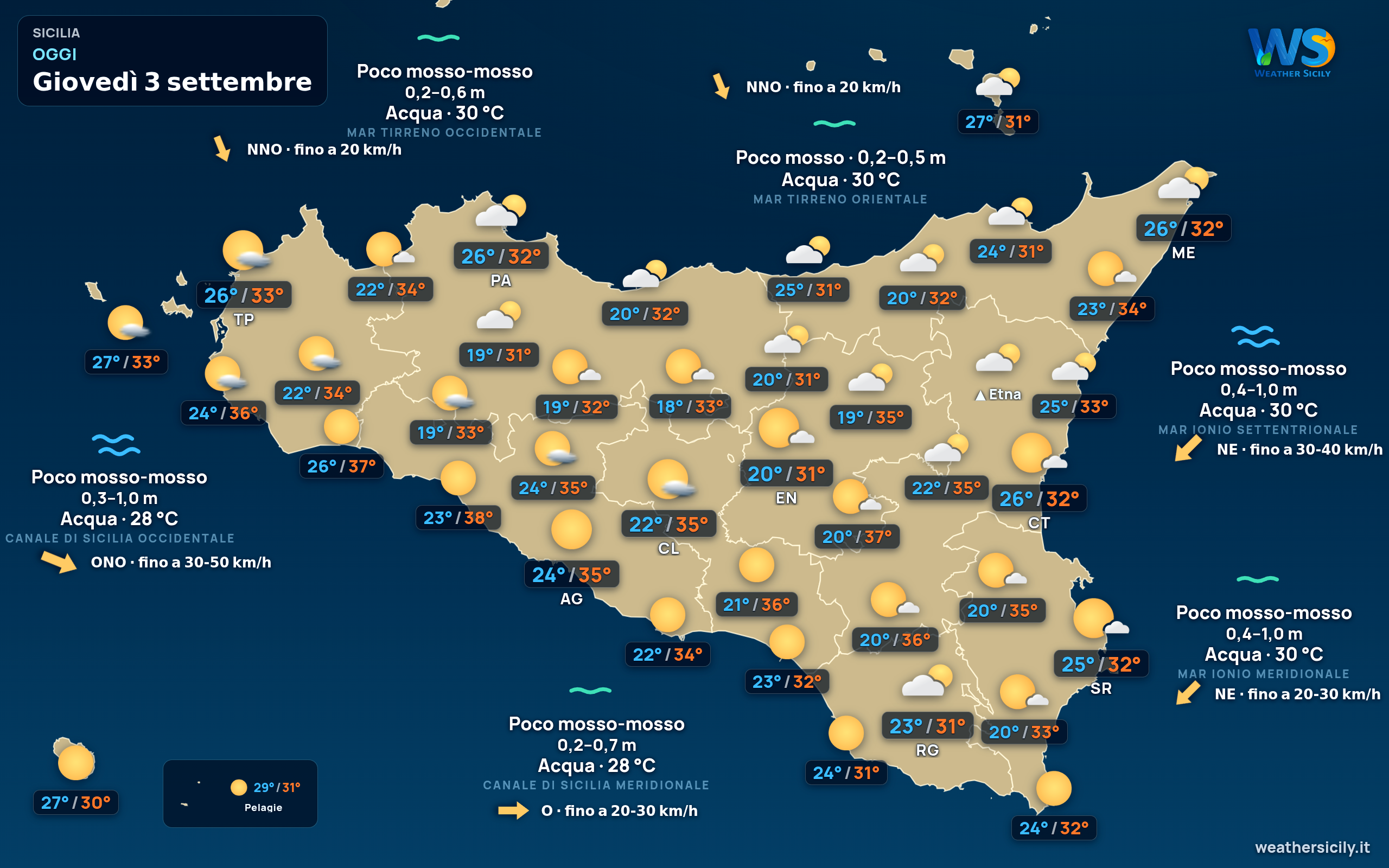 Previsioni meteo della Sicilia di oggi