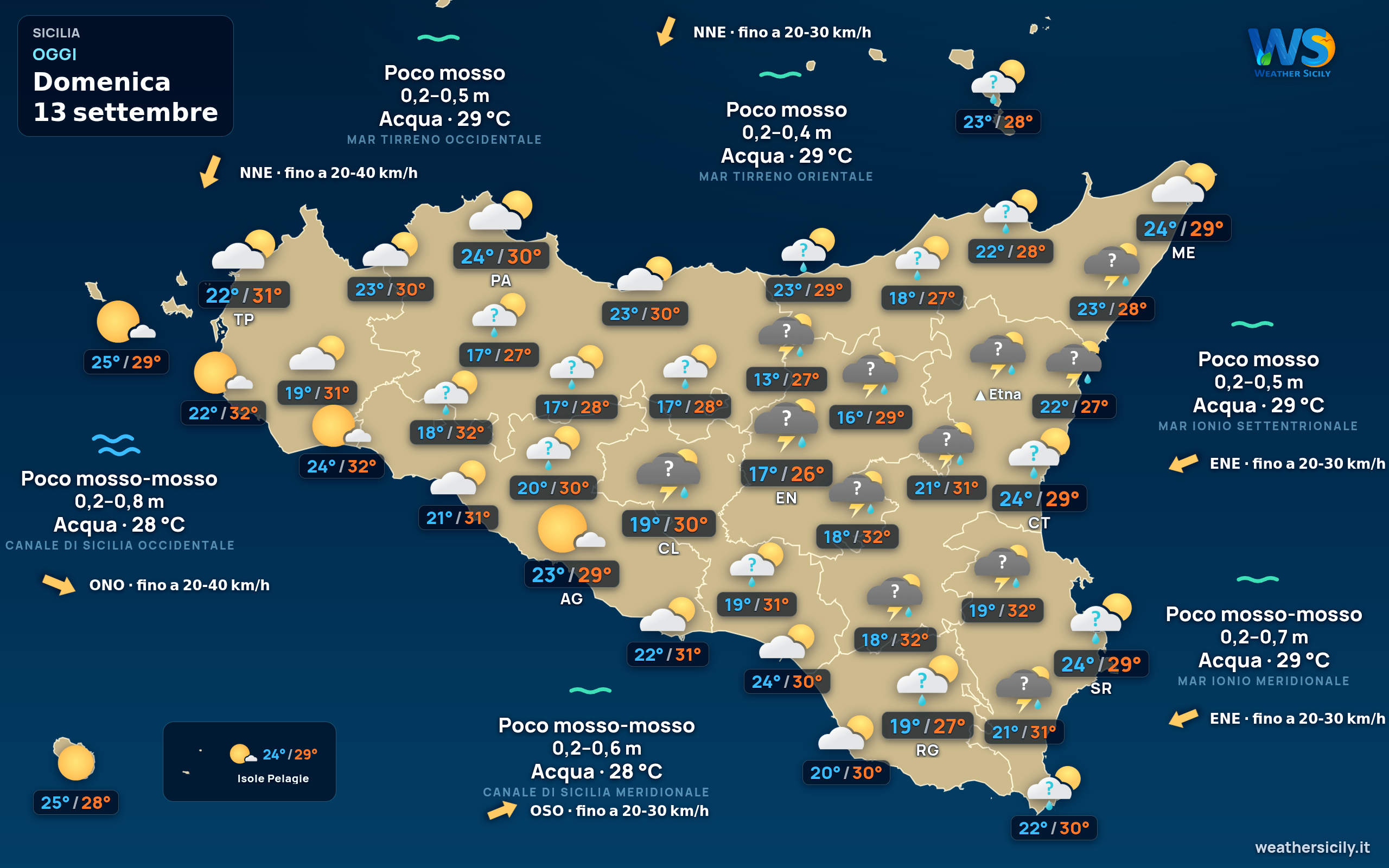 Previsioni meteo della Sicilia di oggi