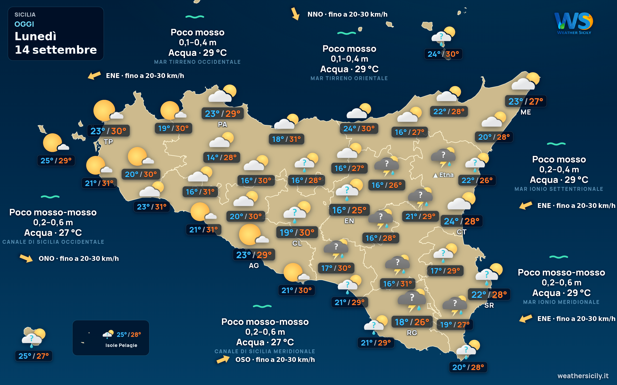 Previsioni meteo della Sicilia di oggi