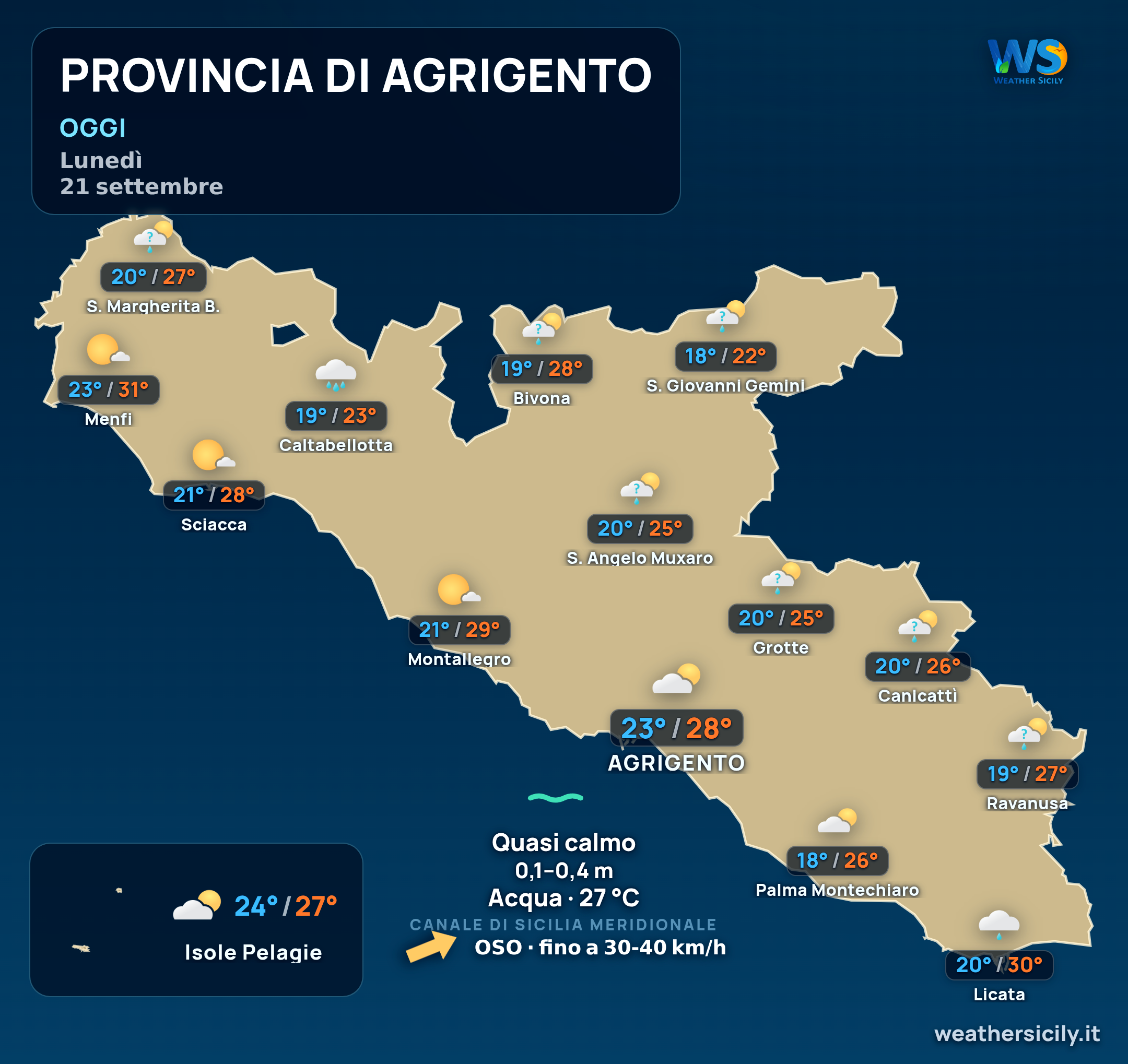Previsioni provincia di Agrigento Oggi