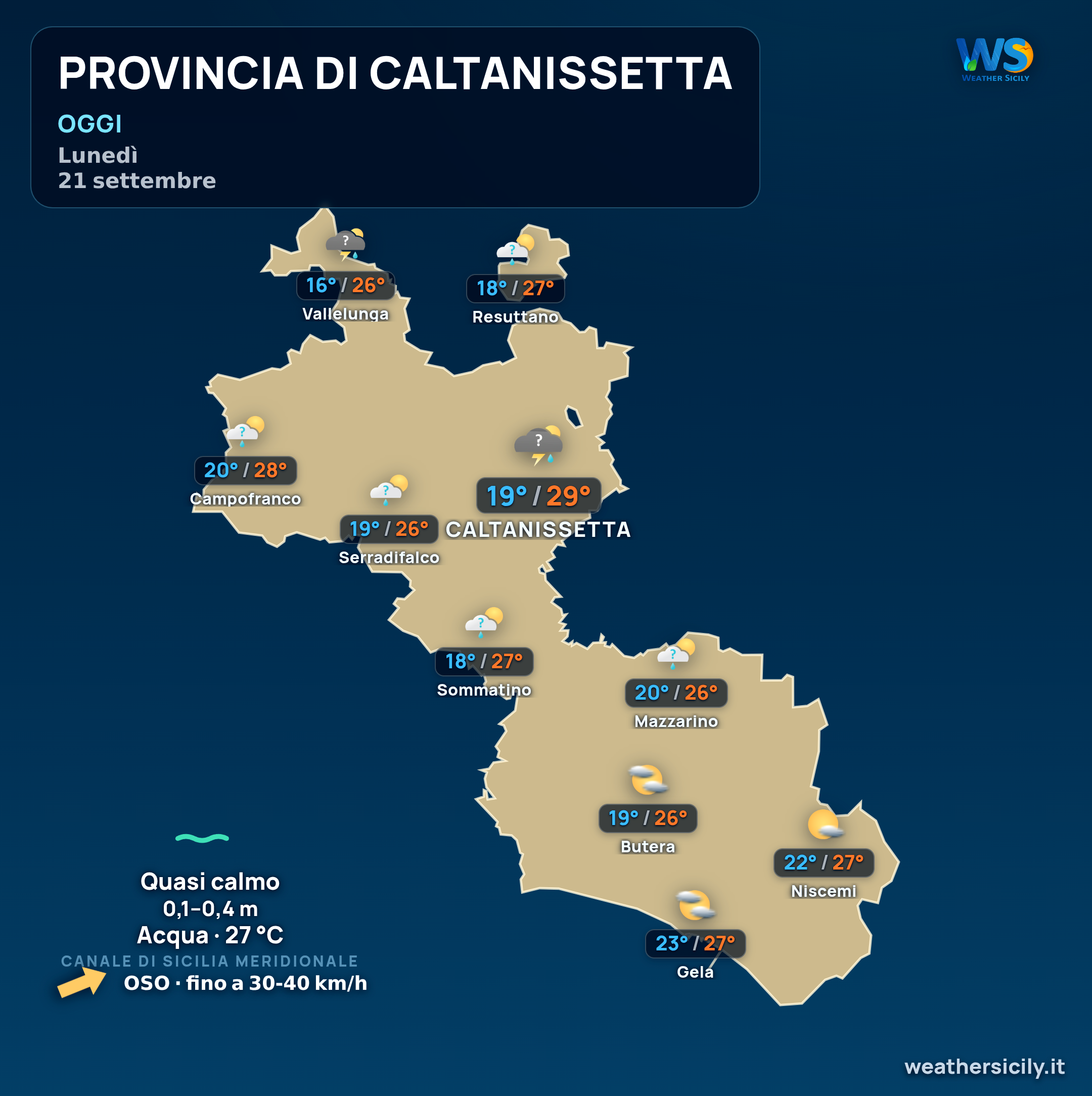 Previsioni provincia di Caltanissetta Oggi