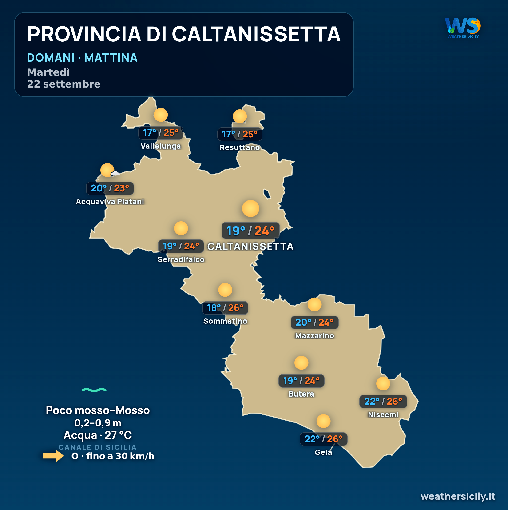 Previsioni provincia di Caltanissetta Domani