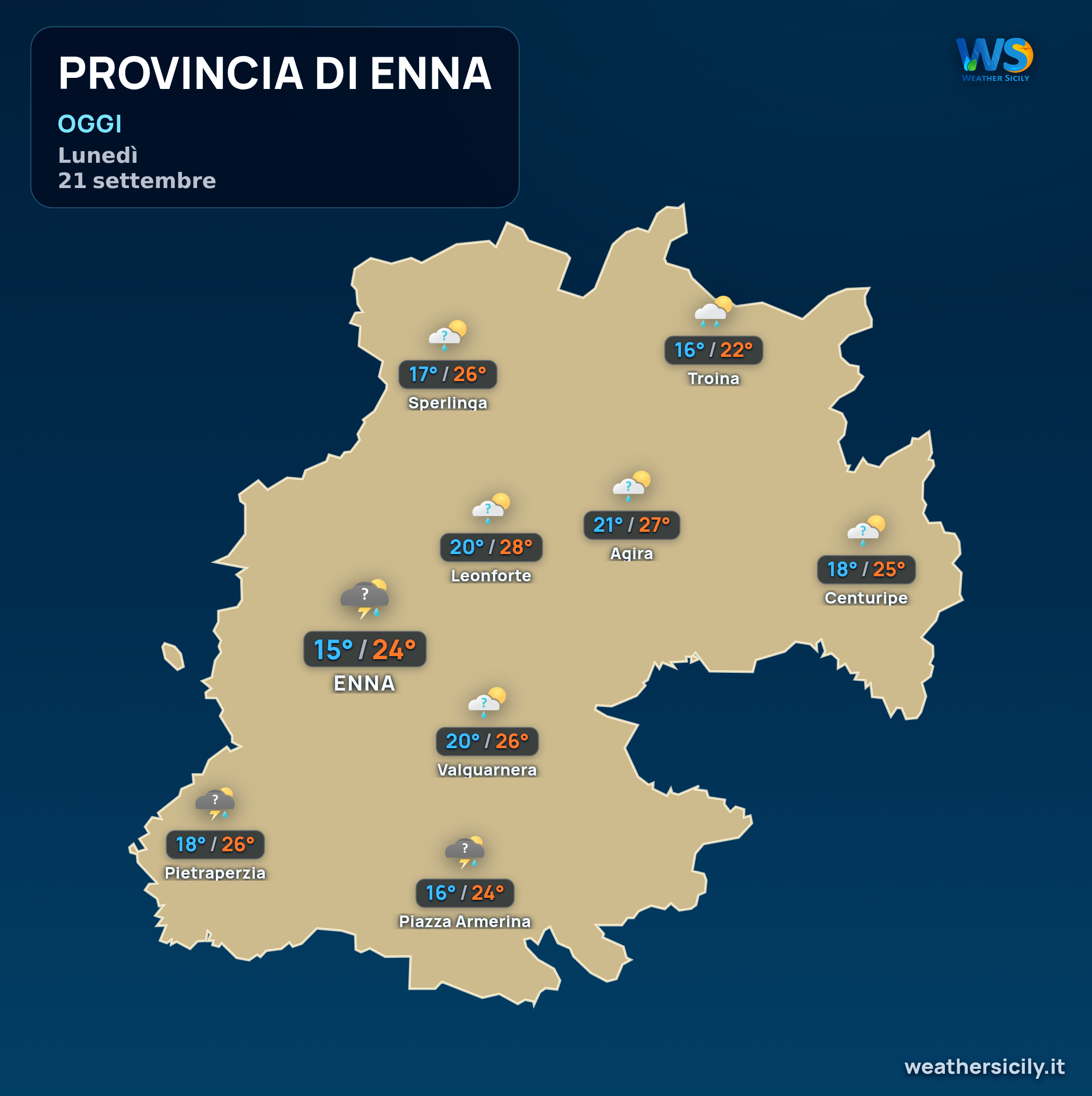 Previsioni provincia di Enna Oggi