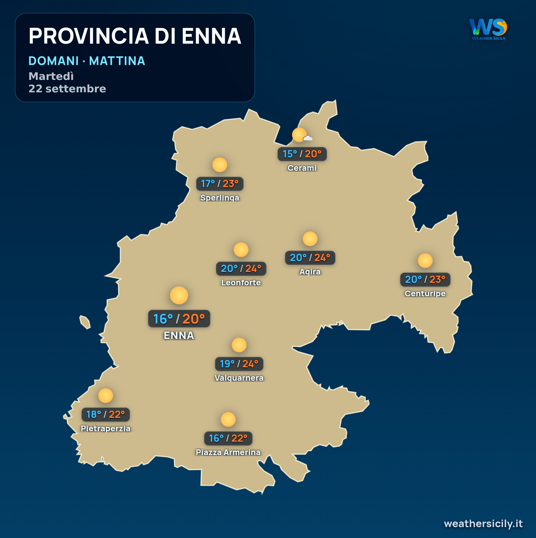 Previsioni provincia di Enna Domani