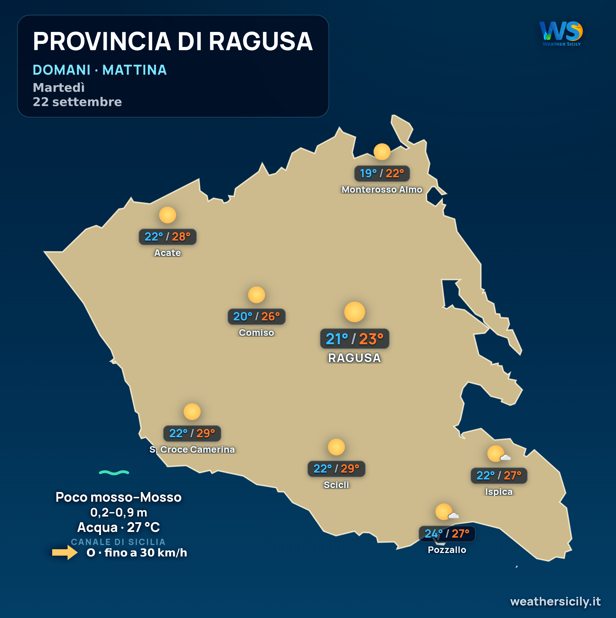 Previsioni provincia di Ragusa Domani