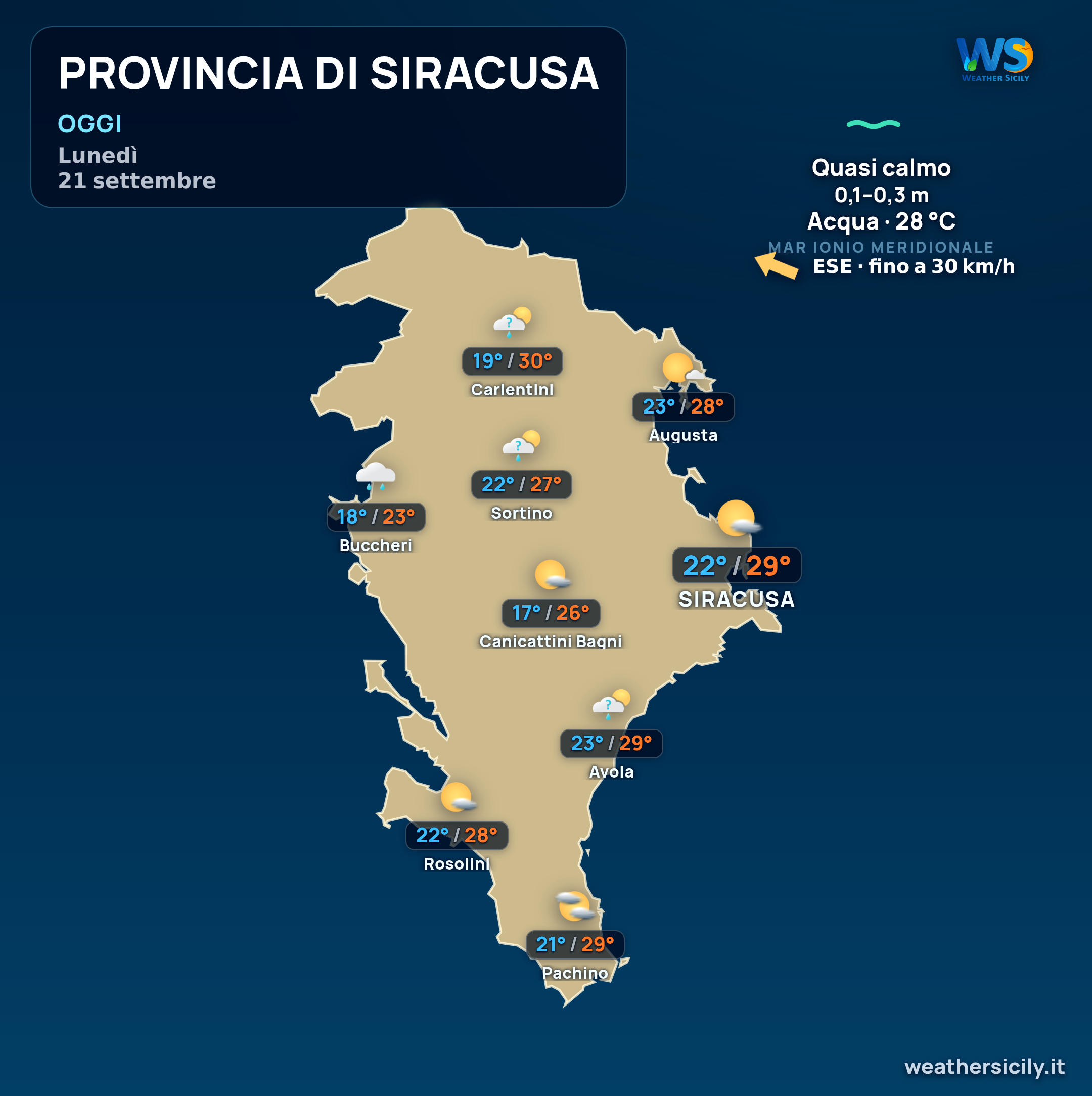 Previsioni provincia di Siracusa Oggi