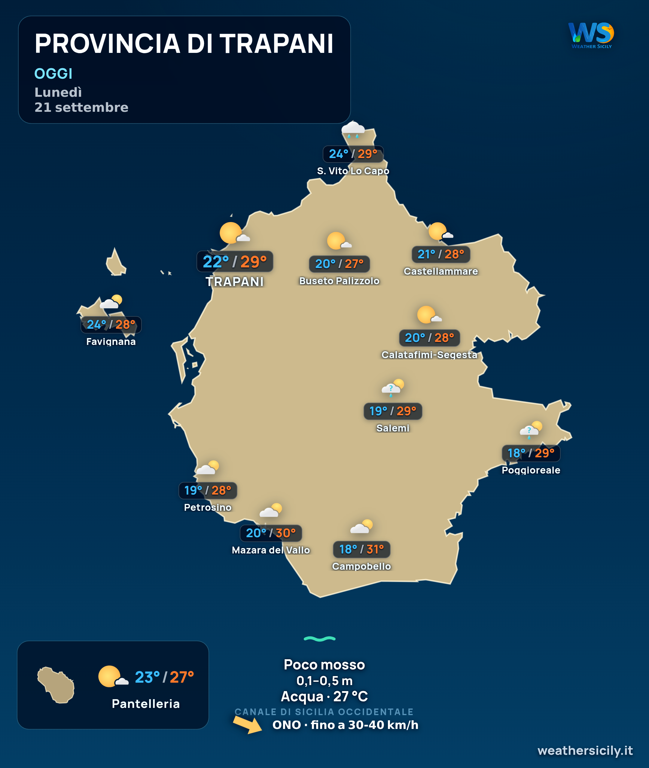 Previsioni provincia di Trapani Oggi