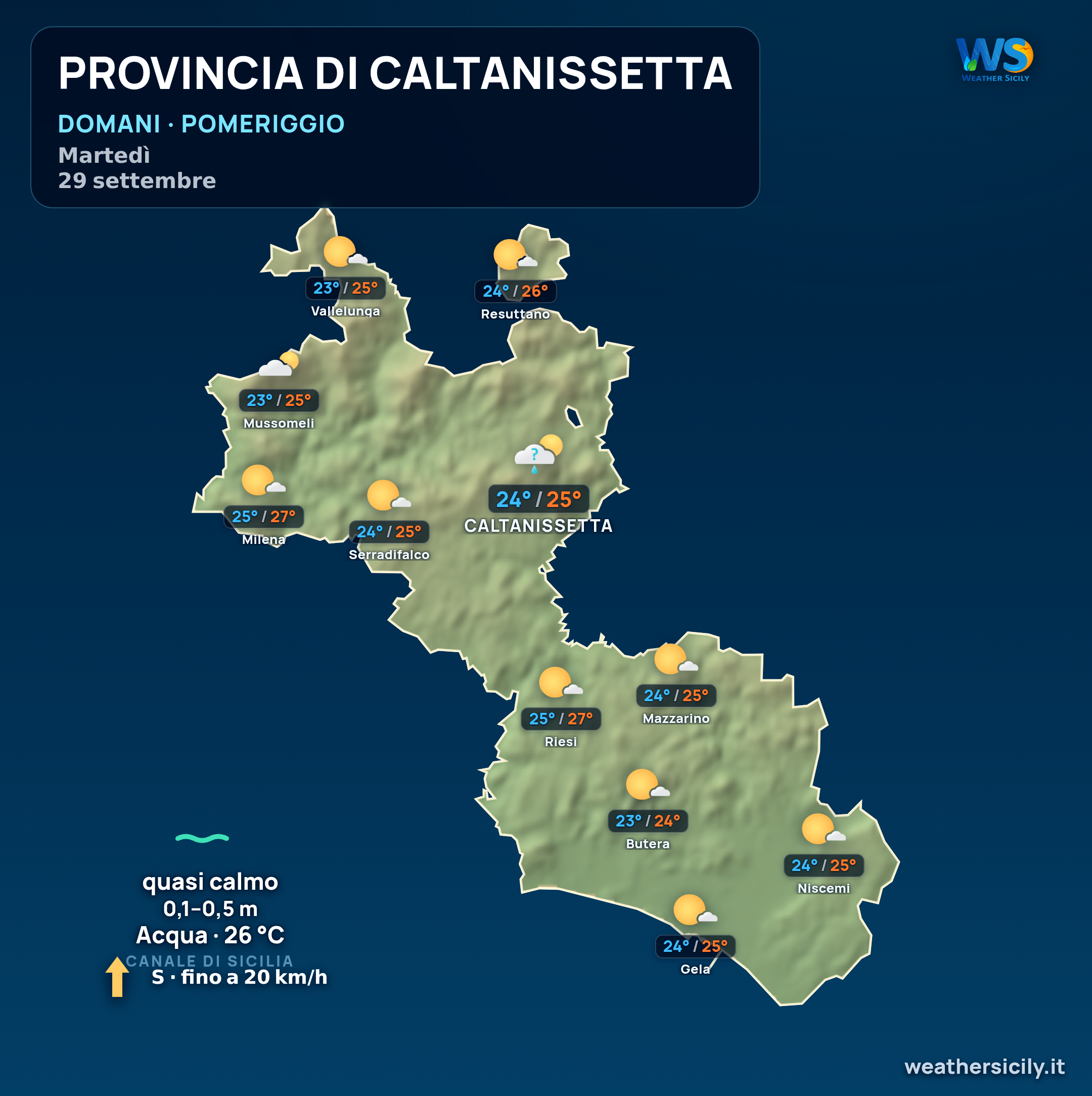 Previsioni provincia di Caltanissetta Domani