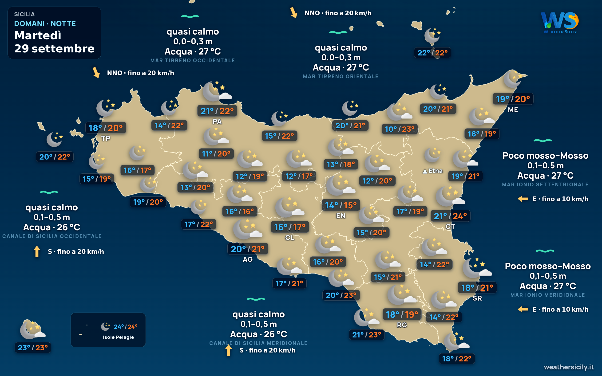 Mappa previsioni Sicilia Domani Notte