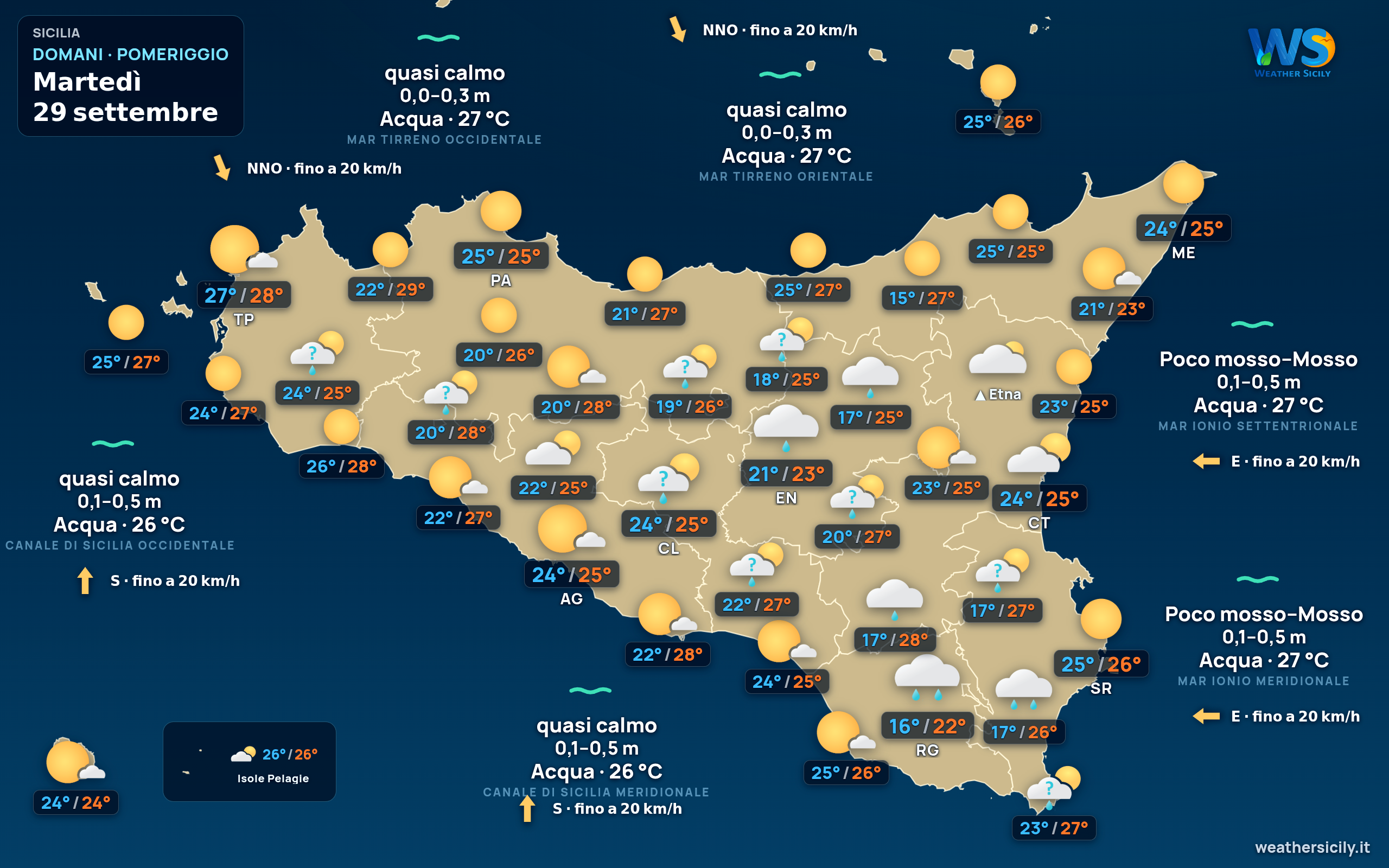 Mappa previsioni Sicilia Domani Pomeriggio