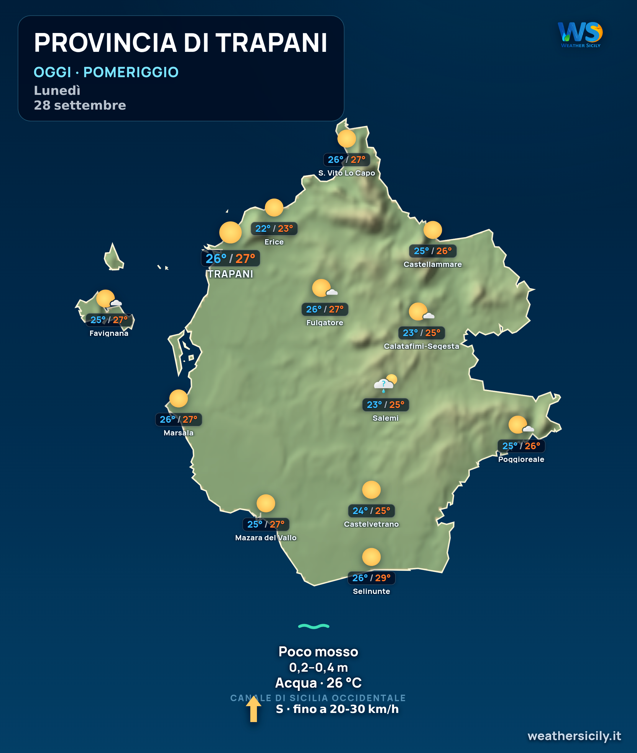 Previsioni provincia di Trapani Oggi