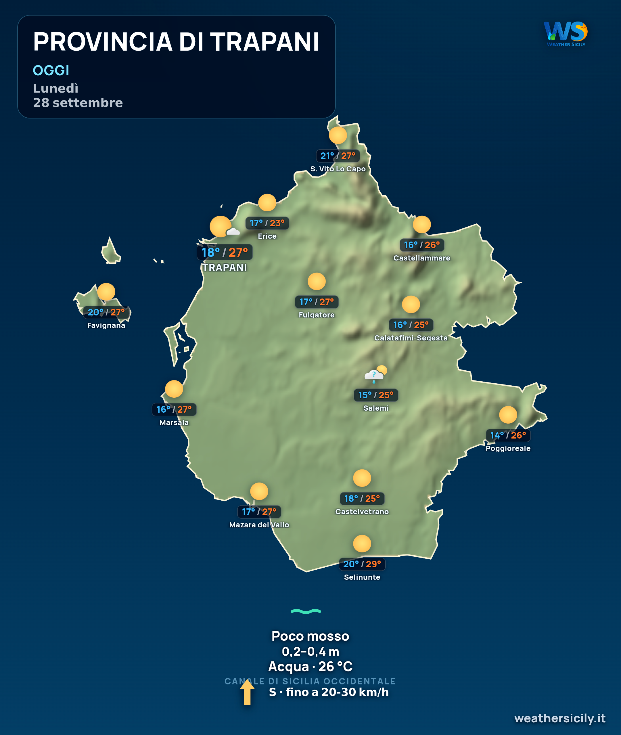 Previsioni provincia di Trapani Oggi