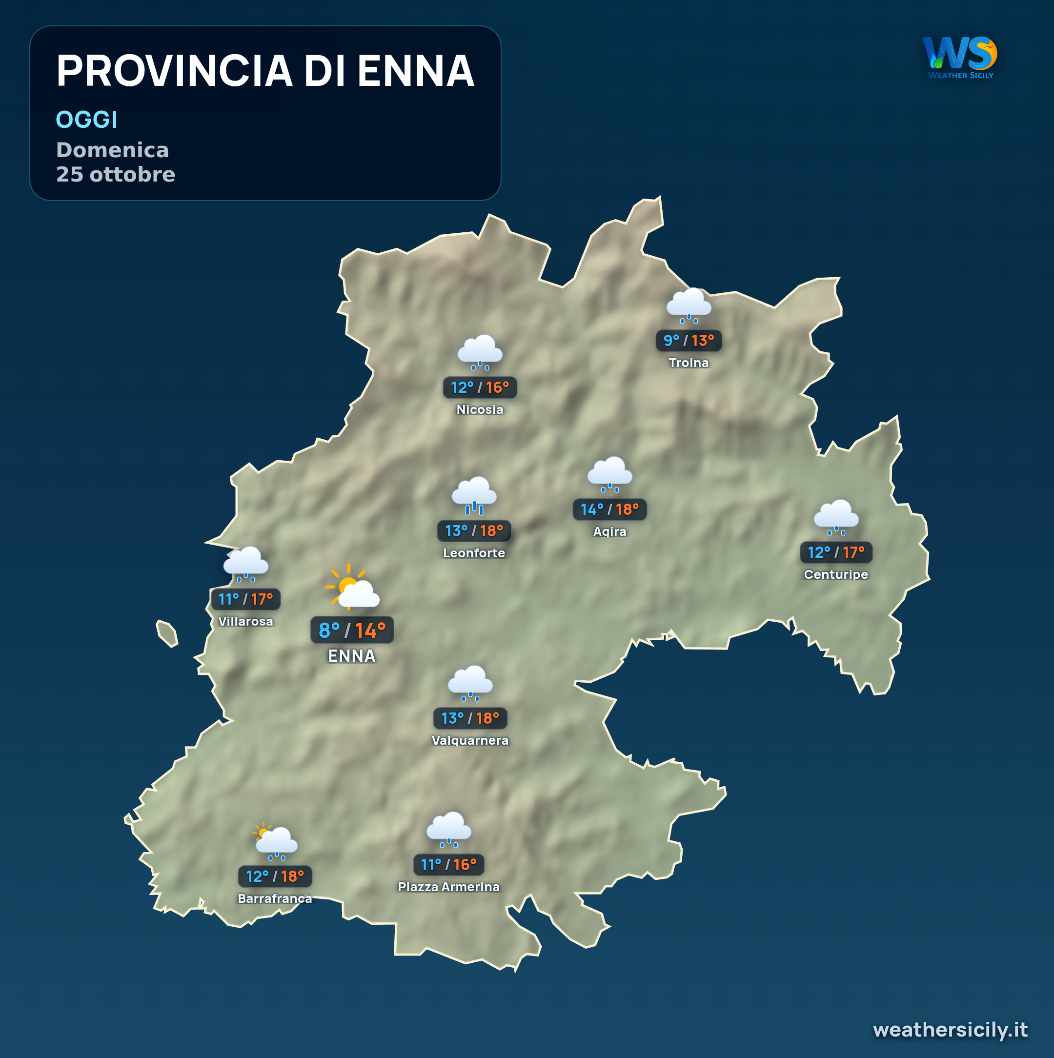 Previsioni provincia di Enna — domenica 25 ottobre