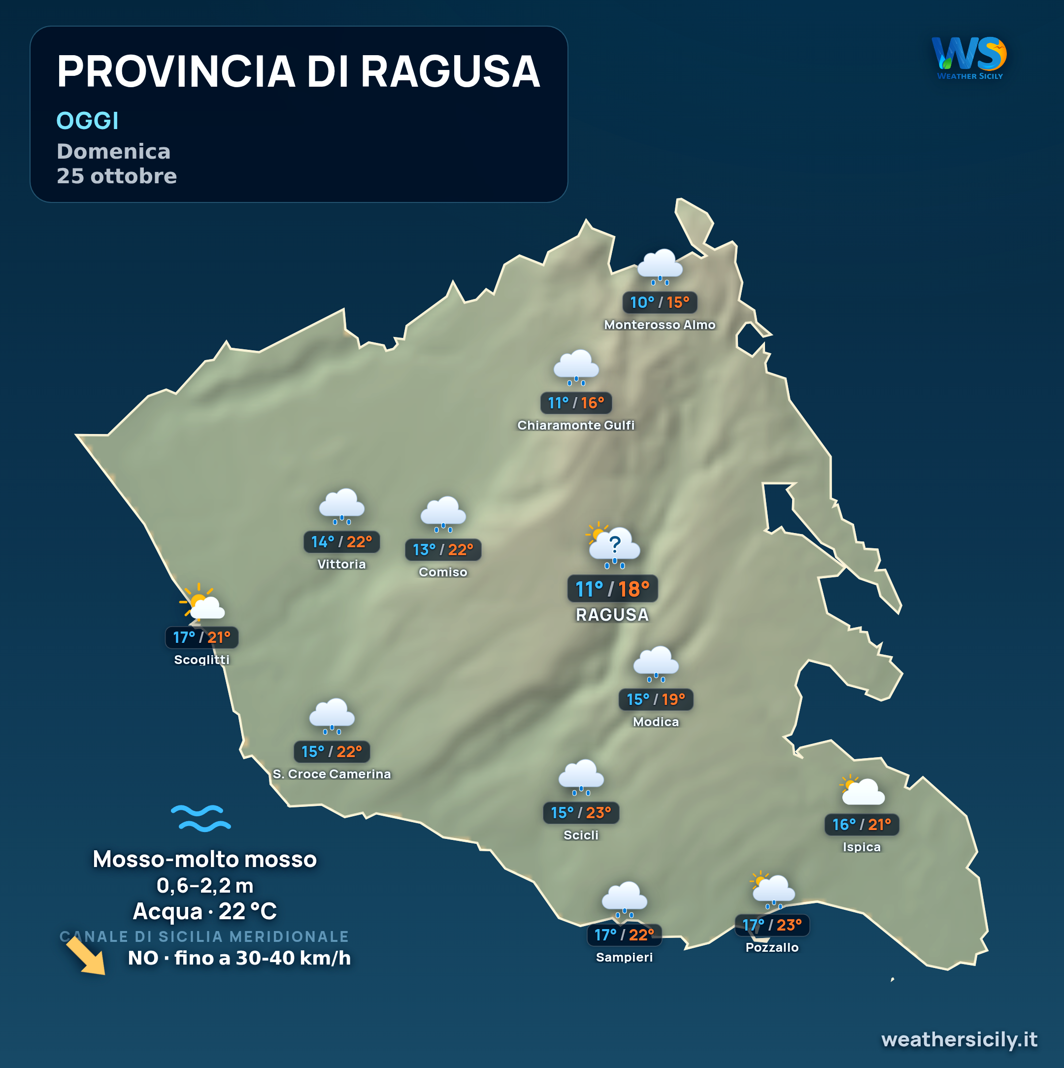 Previsioni provincia di Ragusa — domenica 25 ottobre