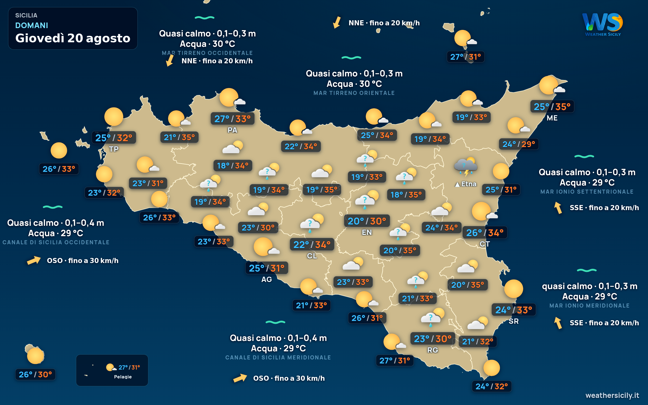Previsioni meteo della Sicilia di domani