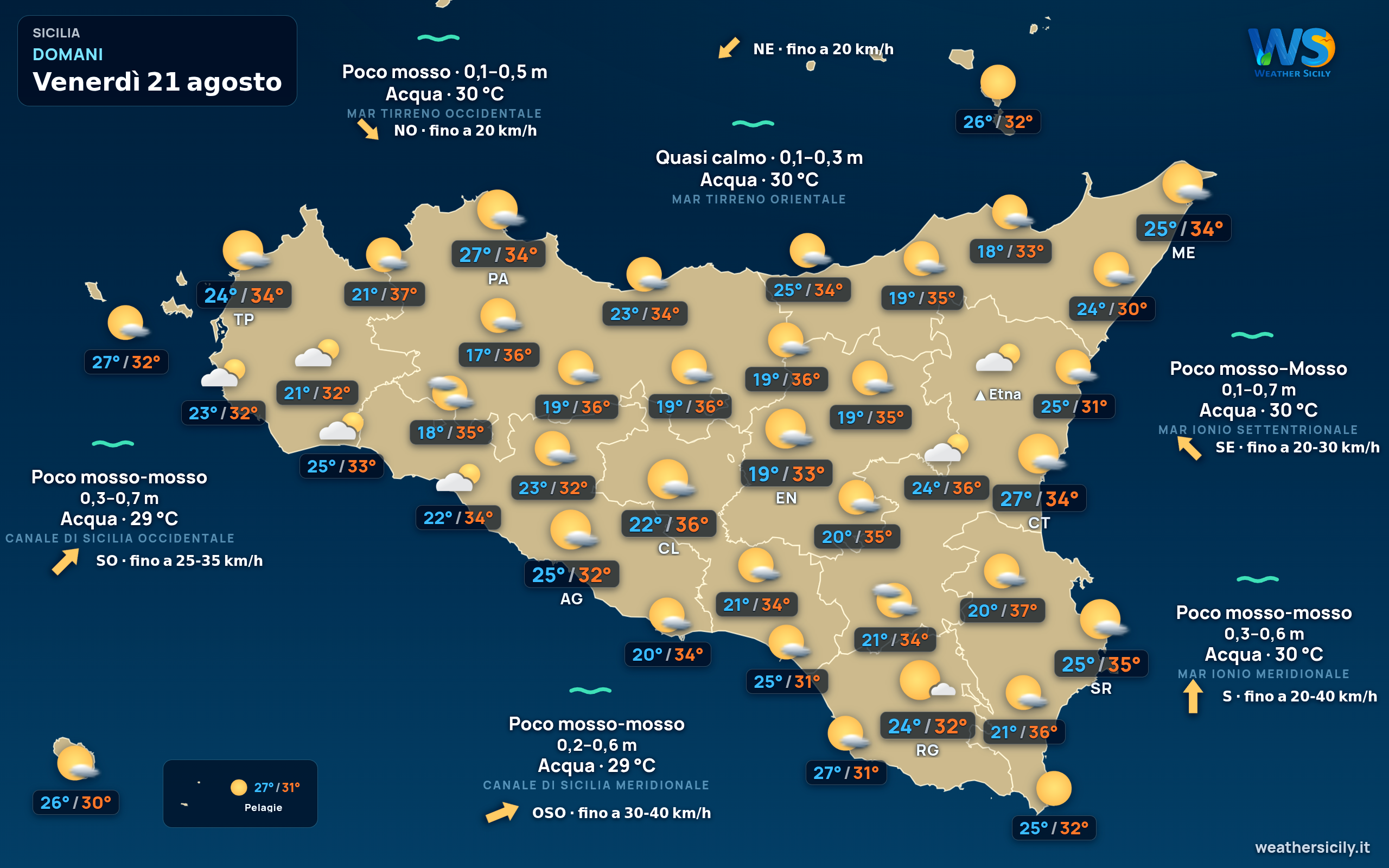 Previsioni meteo della Sicilia di domani
