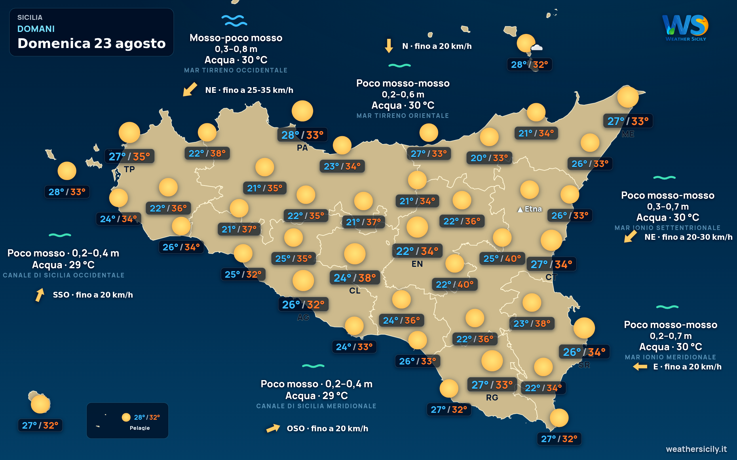 Previsioni meteo della Sicilia di domani