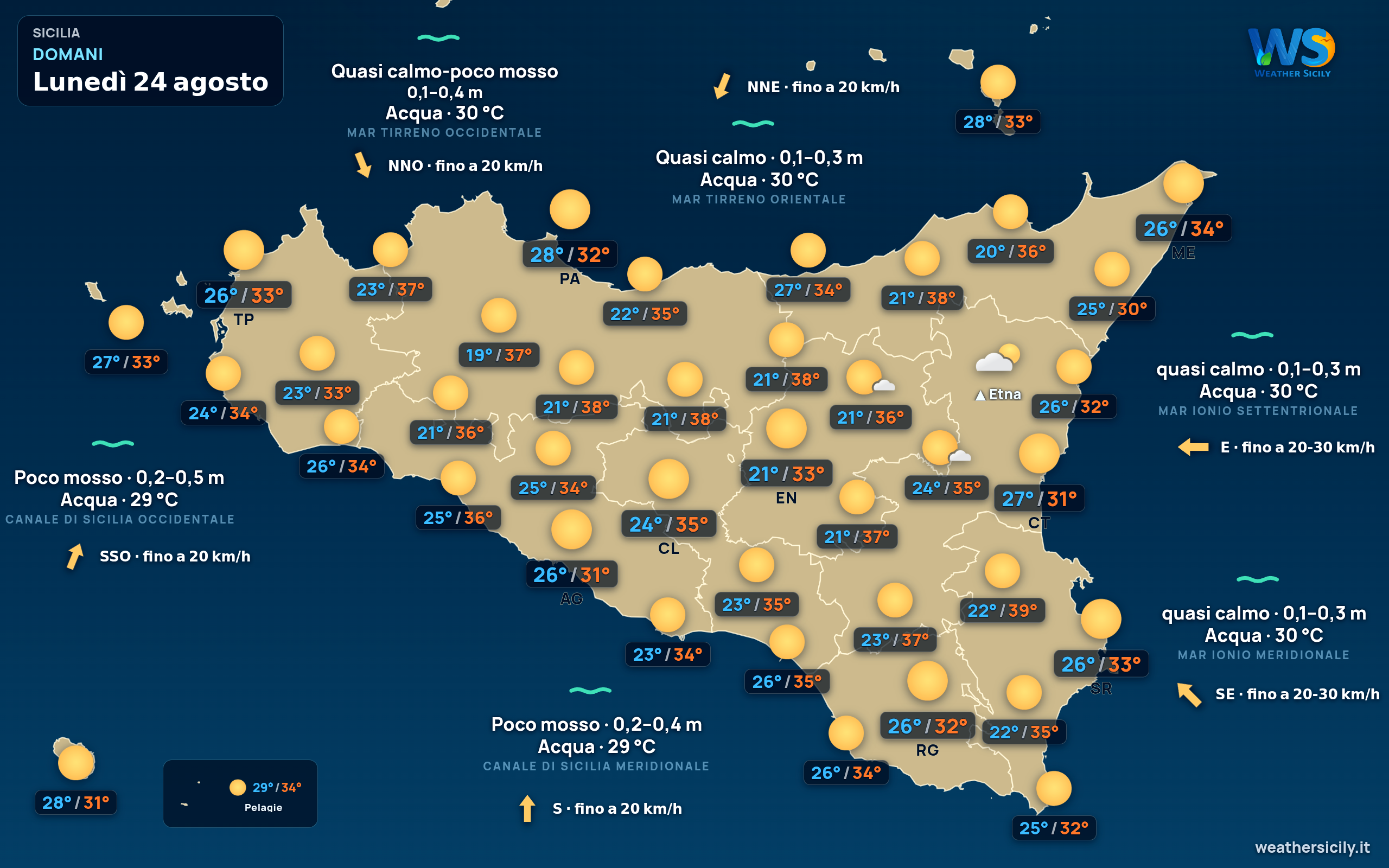 Previsioni meteo della Sicilia di domani